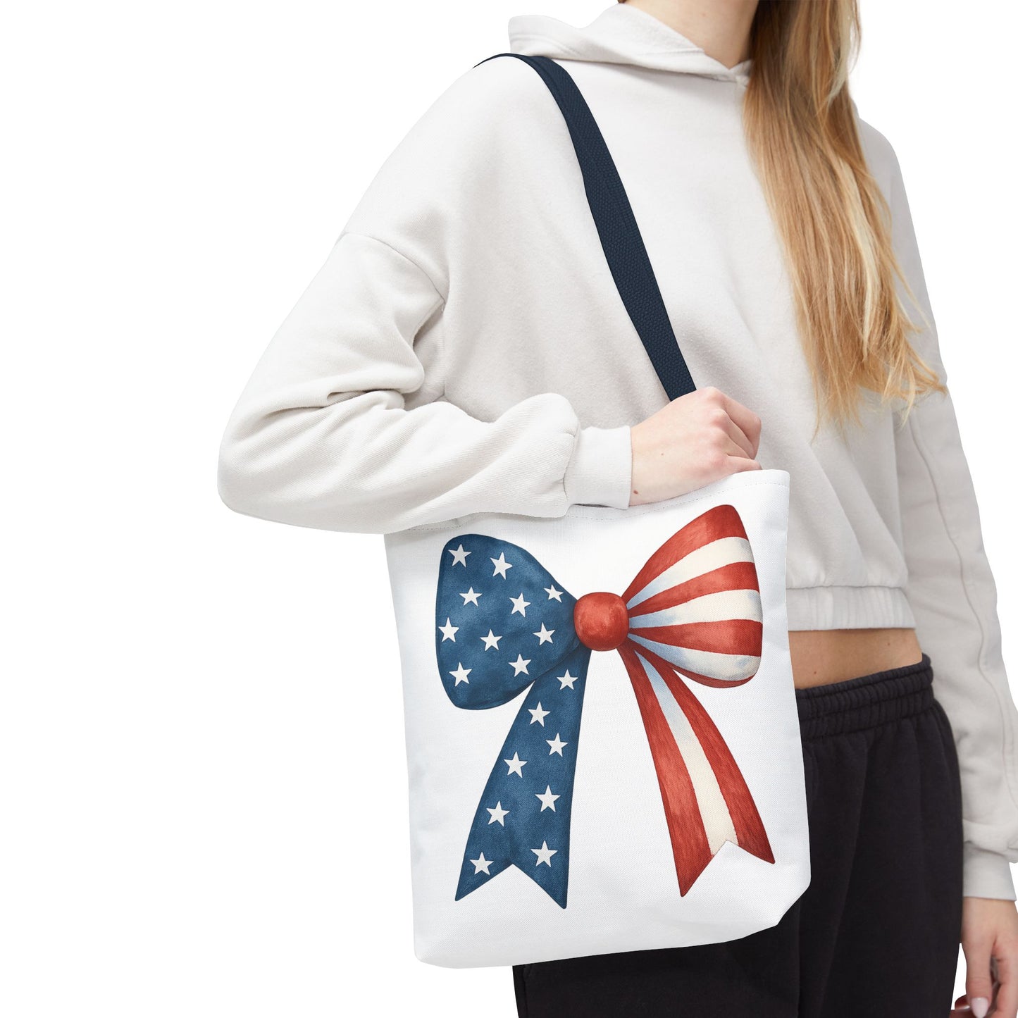 Patriotic Bow Tote Bag | 4th of July Reusable Bag | American Flag Tote | USA Stars Stripes Bag | Independence Day Gift | USA Market Bag