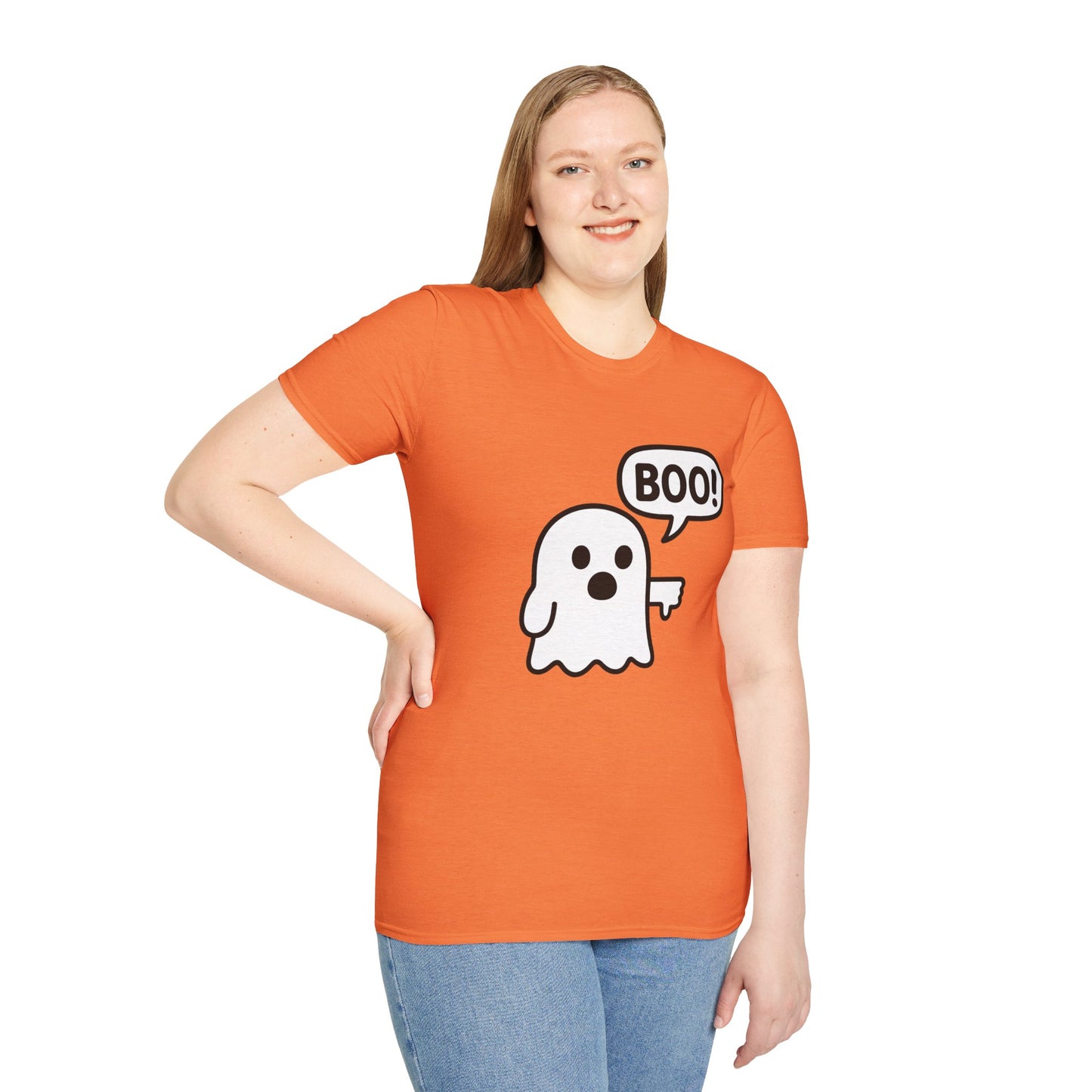 Cute Ghost Thumbs-Down 'Boo' Tee | Funny Halloween Play on Words Shirt | Spooky Season Ghost Tee | Fall Coquette Aesthetic Tee