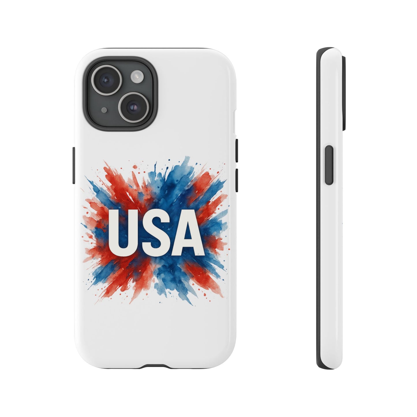 USA Splash iPhone Case - Patriotic Red White Blue Tough Cover, Dual-Layer Protection, 4th of July Memorial Day Gift