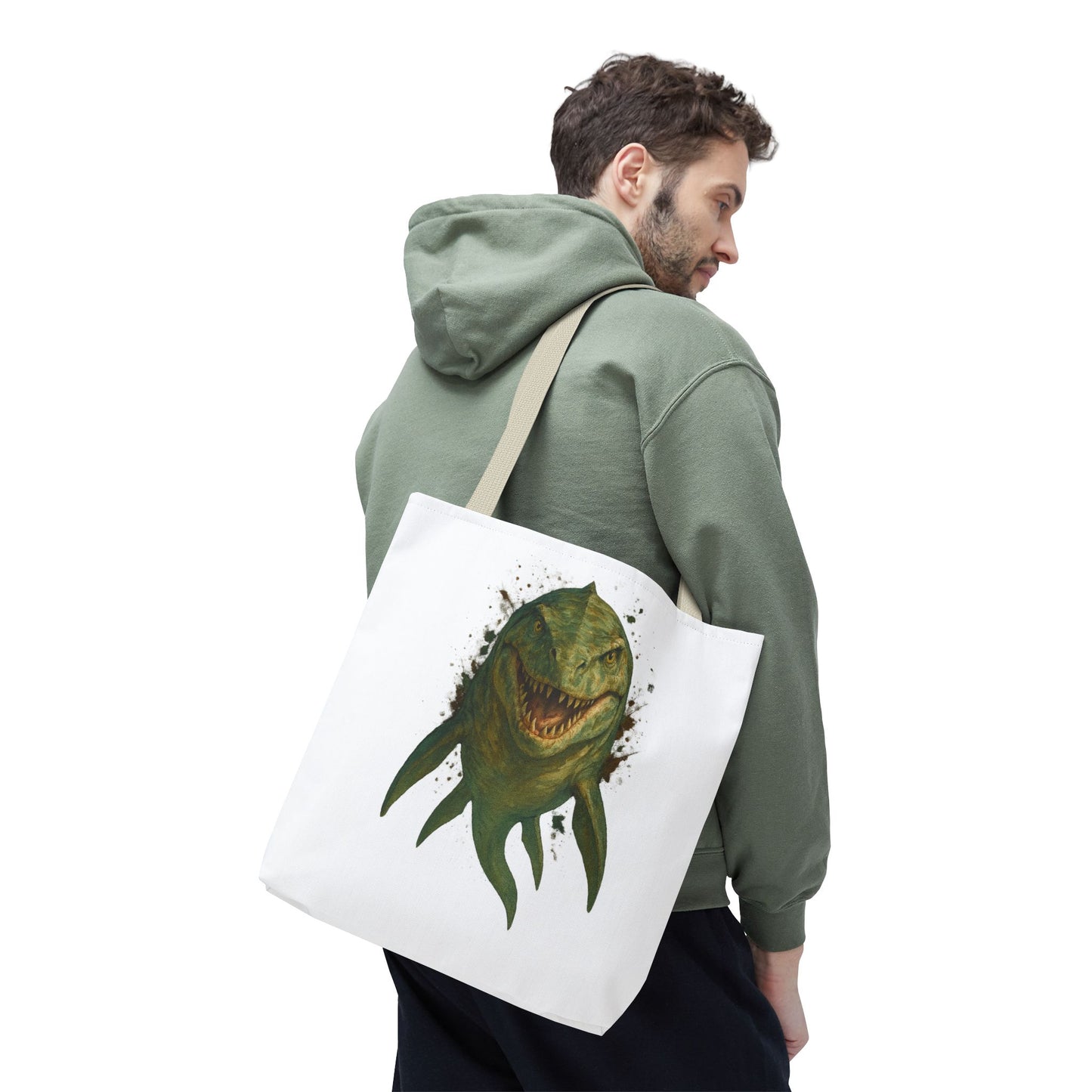 Watercolor Mosasaurus Tote Bag - Prehistoric Sea Monster Art, Dinosaur Ocean Reptile Gift, Eco Canvas Bag for Dino and Marine Fans