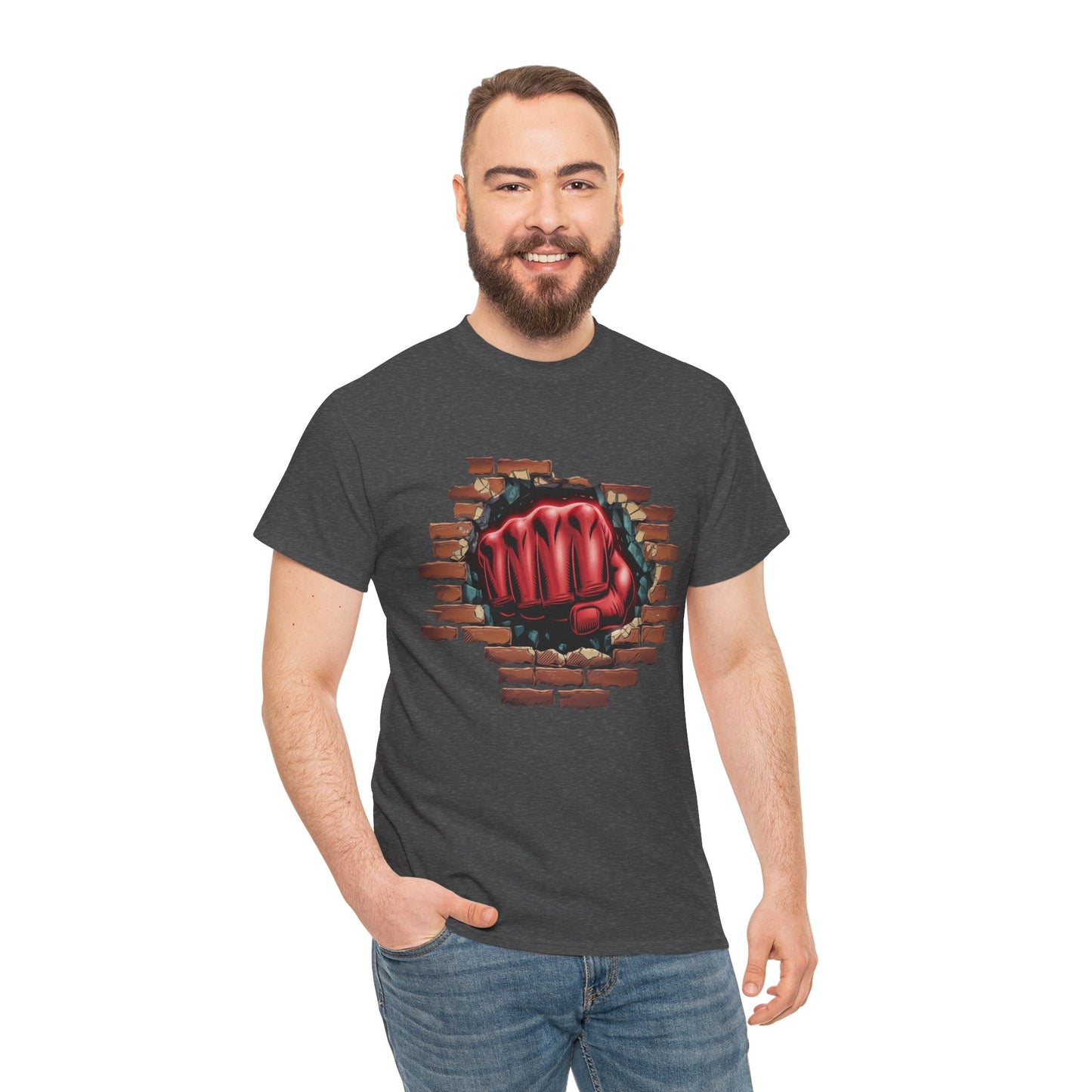 Impact Fist Graphic T-Shirt – Punch Through Brick Wall Design | Bold Streetwear Tee for Fighters, Gym & Edge-Lovers