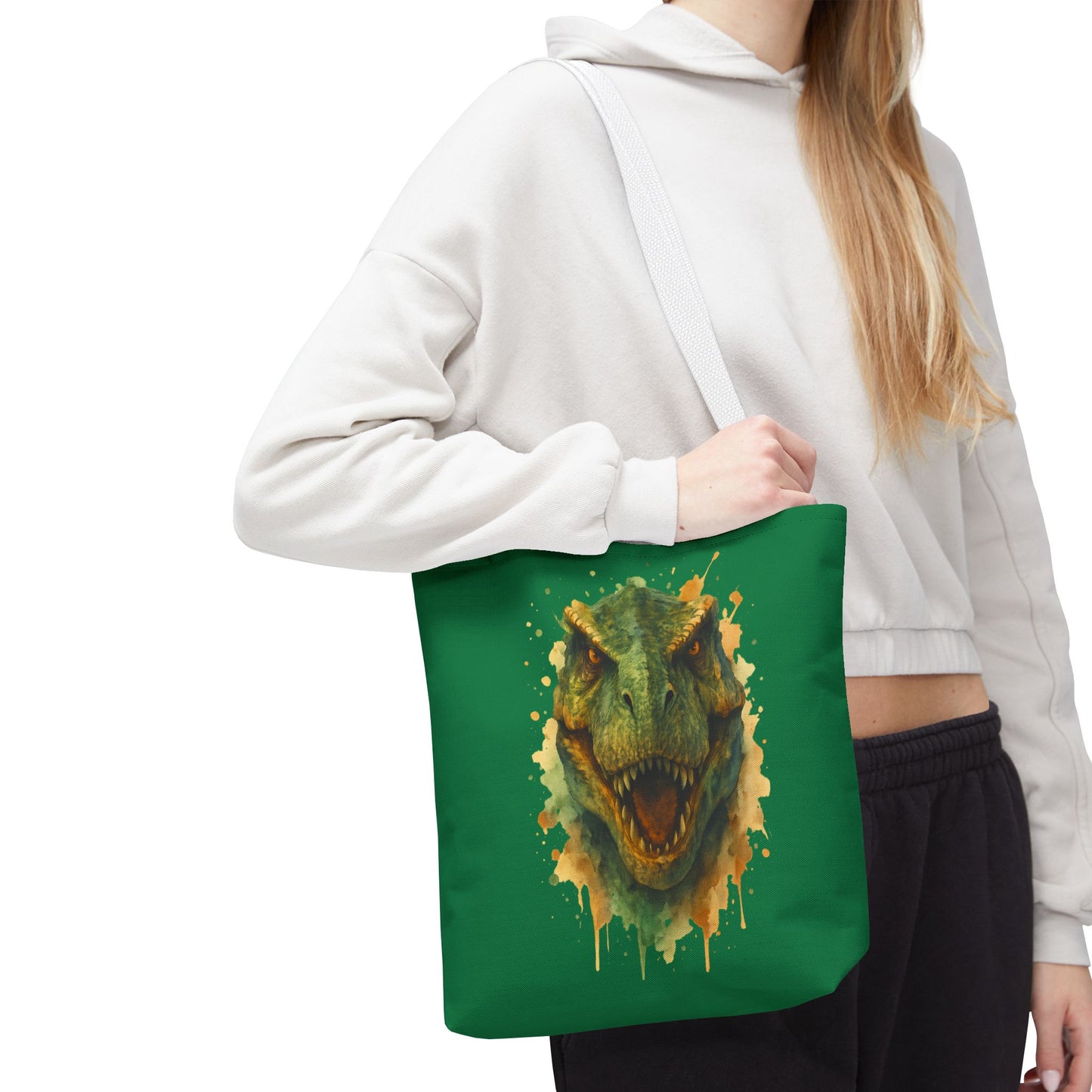 Watercolor T-Rex Tote Bag - Eco Canvas Dino Shopper, Dinosaur Lover Gift, Book Bag, Reusable Grocery Tote - Aesthetic Paleontology Art