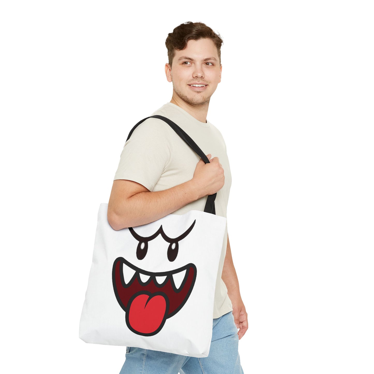 Funny Ghost Face Tote Bag, Spooky Halloween Shopping Bag, Creepy Cute Gamer Tote, Novelty Reusable Canvas Bag, Horror Themed Trick or Treat Bag