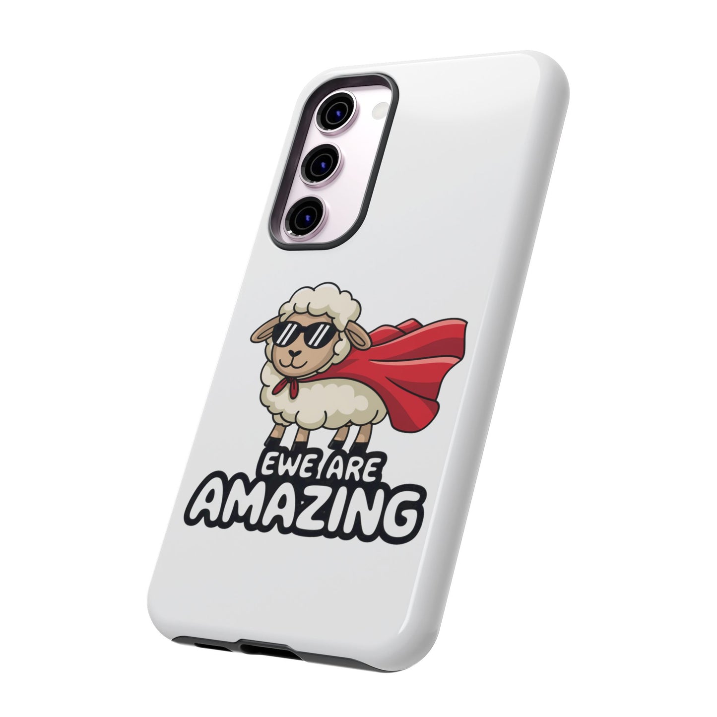 Funny Samsung Case - Cute Sheep Phone Cover - "Ewe Are Amazing" Gift for Her or Him - Animal Pun Superhero Case - Samsung Case