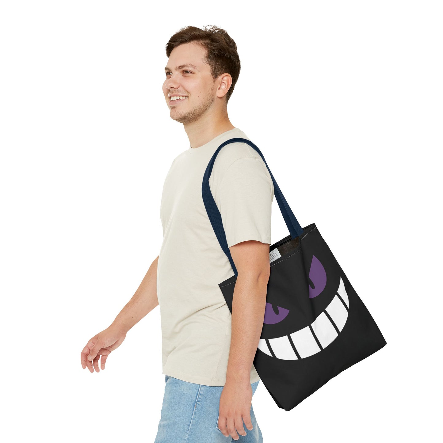 Evil Grin Tote Bag, Spooky Purple Eyes Reusable Shopping Bag, Creepy Cute Halloween Tote, Gothic Horror Canvas Bag, Gamer Room Accessory