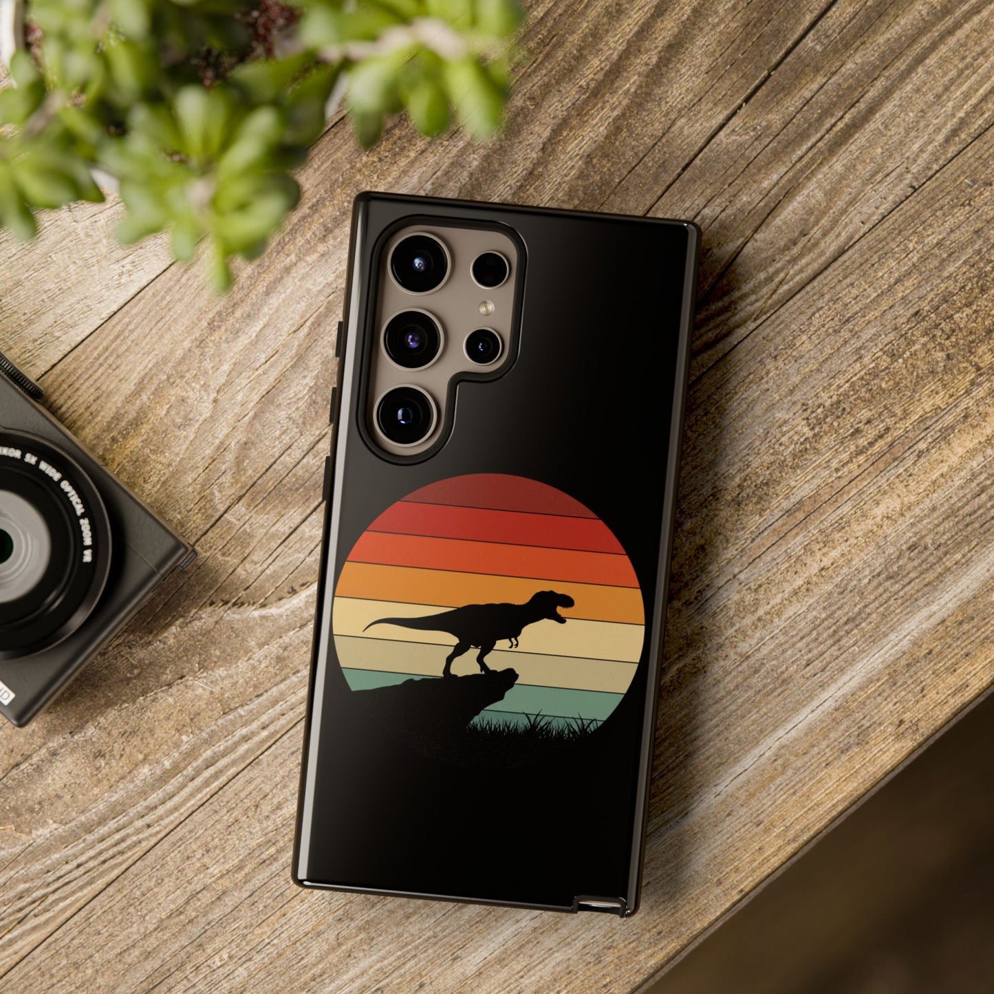 Retro Sunset Dinosaur Samsung Case | T-Rex Silhouette Vintage Gradient Cover for Galaxy S25/S24/S23 Series Dinosaur Phone Case