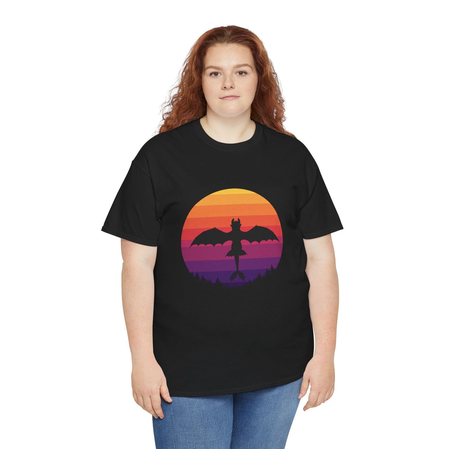 Night Dragon Sunset T-Shirt | Retro Dragon Silhouette Tee | Fantasy Dragon Shirt | Unisex Graphic Tee | Gift for Dragon Lovers