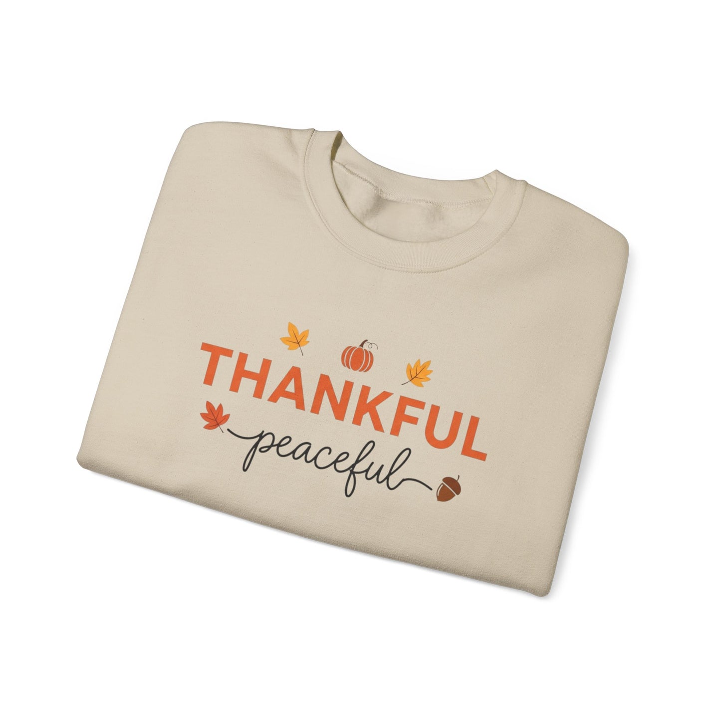 Thankful Peaceful Sweatshirt, Minimalist Fall Crewneck, Autumn Pumpkin Sweater, Thanksgiving Pullover, Cozy Seasonal Gratitude Gift