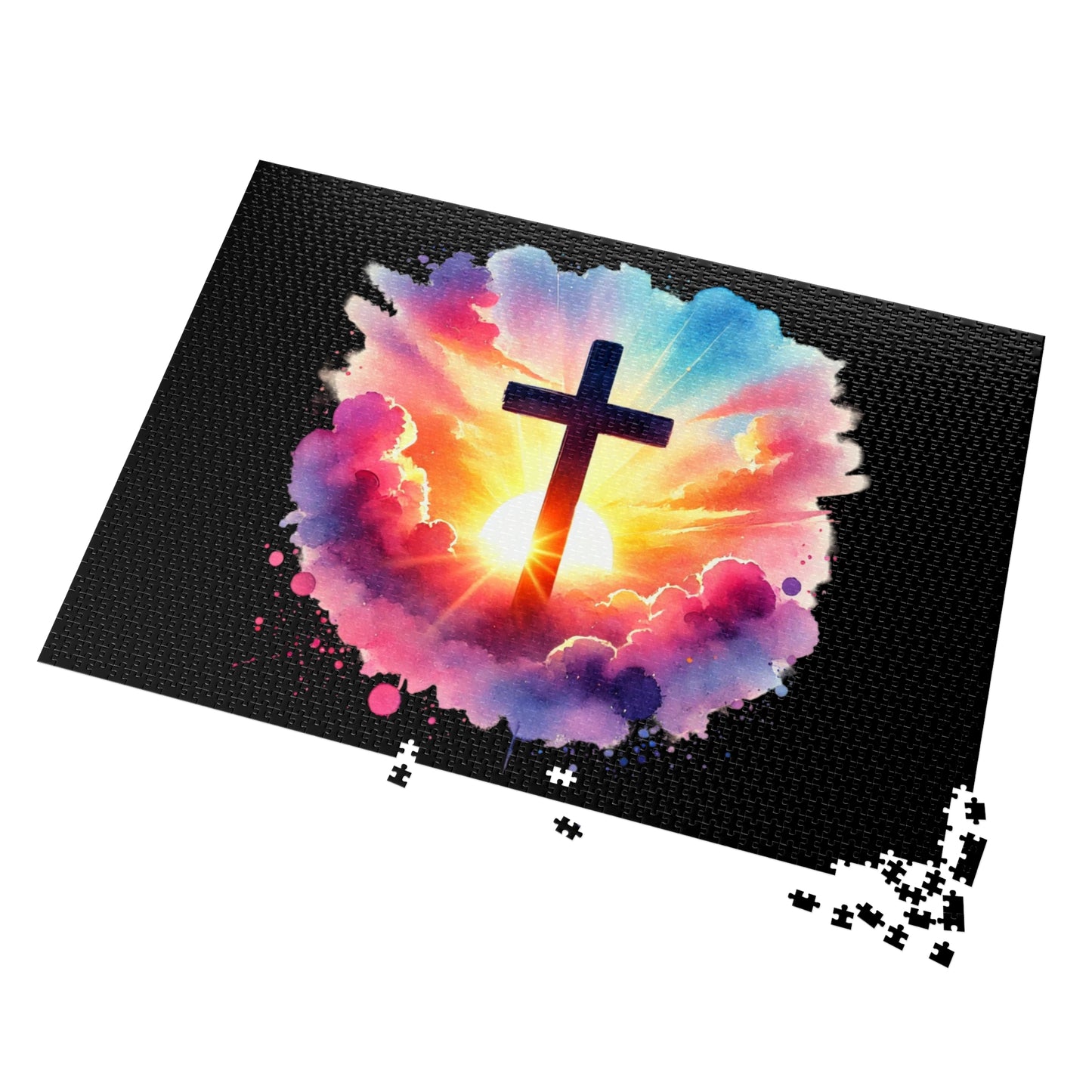 Inspirational Watercolor Cross Jigsaw Puzzle Christian Puzzle Easter Game Spiritual Puzzle Faith Based Game