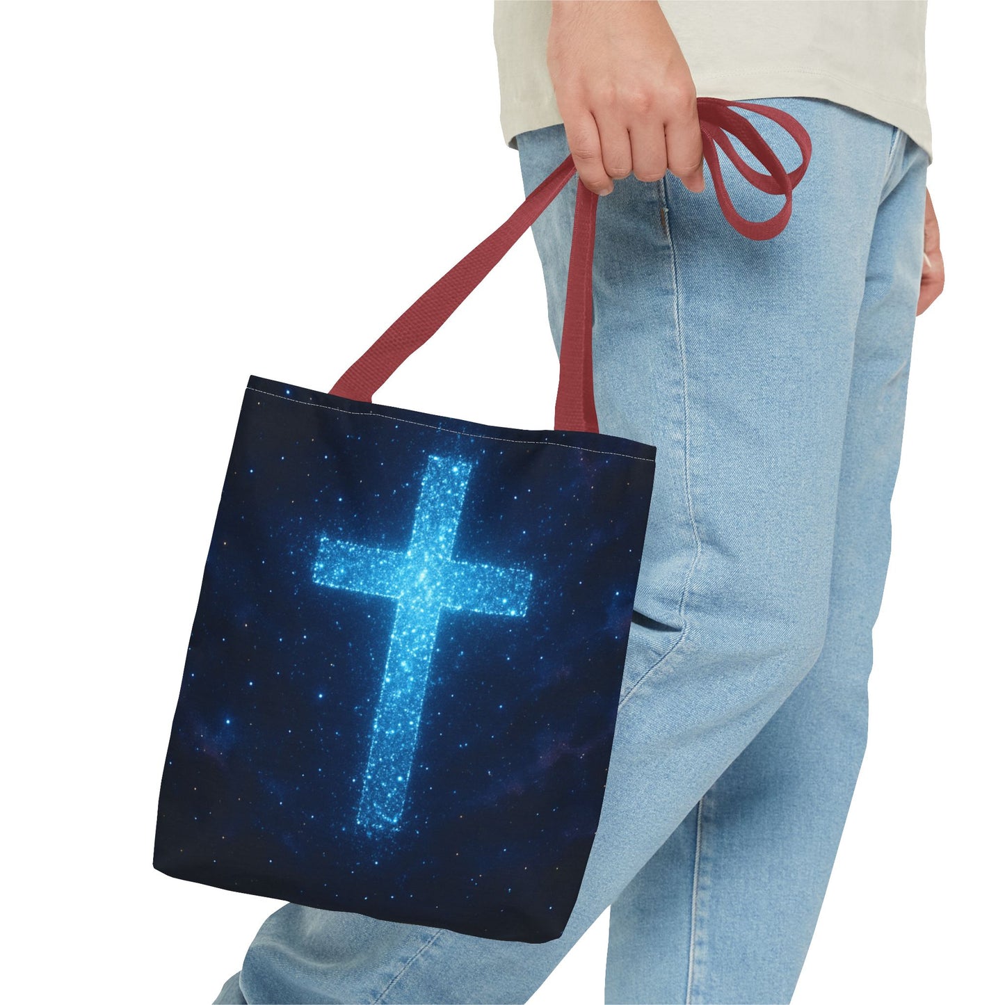 Sparkling Cross Tote Bag - Inspirational Blue Cosmic Bag Christian Tote Spiritual Bag Inspirational Tote Bag