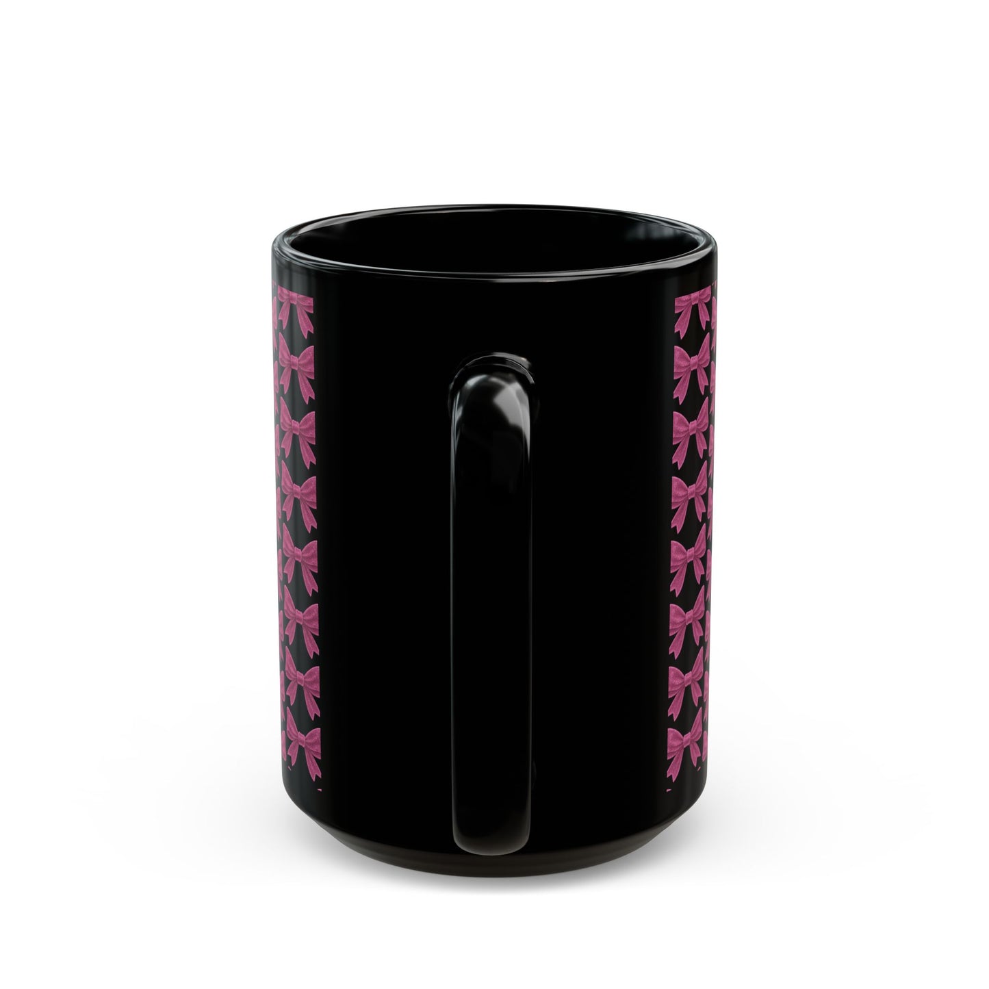 Mug with Sparkling Pink Bow Pattern Feminine Cup Unique Decor Black Pink Kitchen Mug
