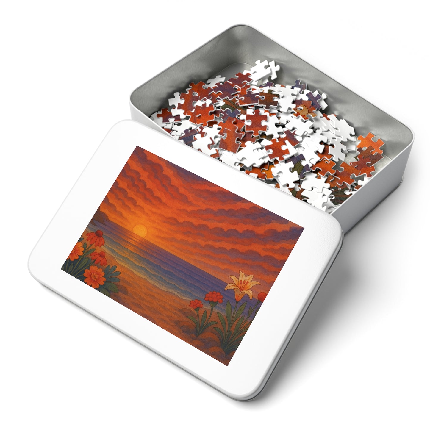 Jigsaw Puzzle: Floral Ocean Sunset Nautical Puzzle Seaside Game Family Fun Night