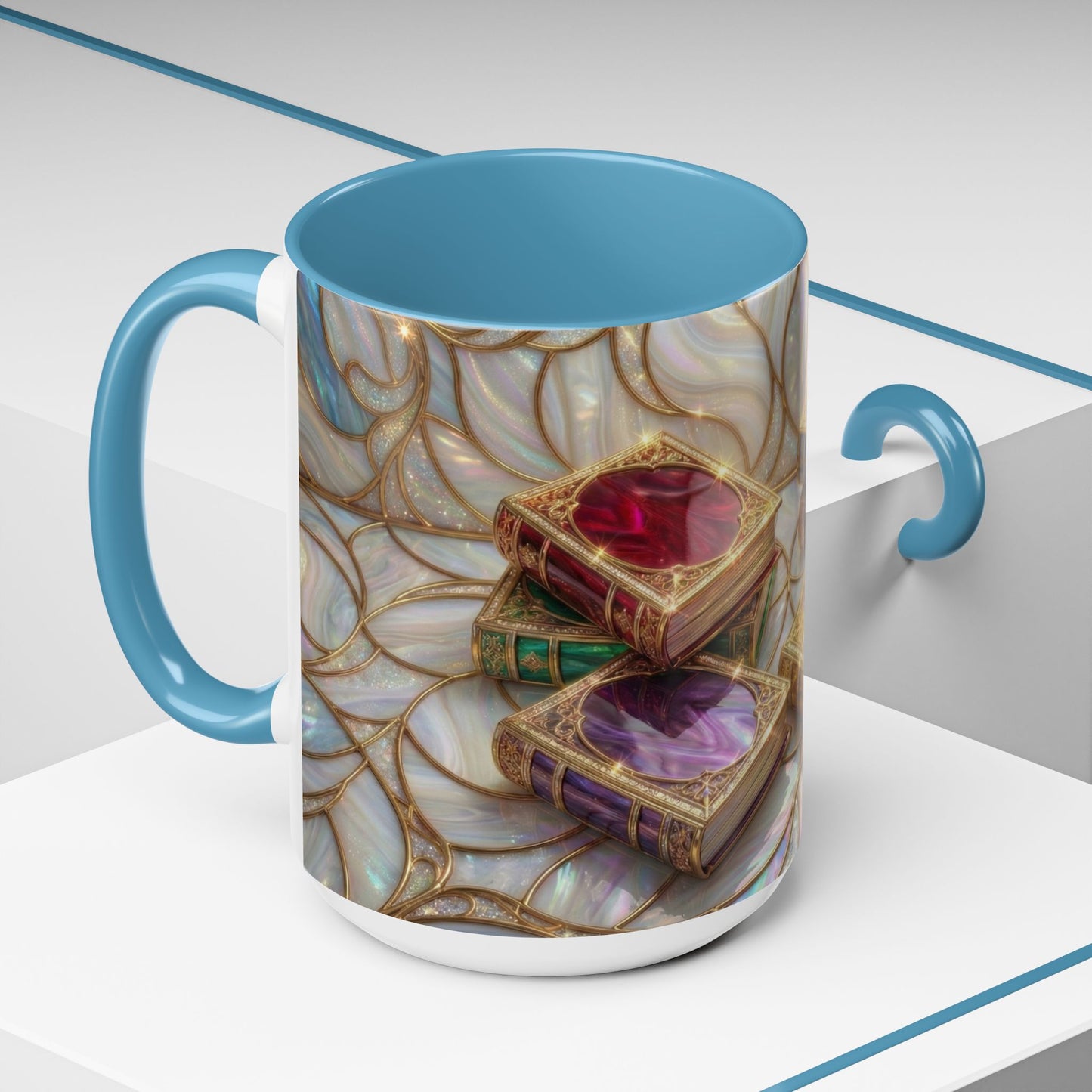 Stained Glass Book Mug, Fantasy Book Lover Coffee Cup, Magical Library Mug, Bookish Gift For Readers, Dark Academia Mug