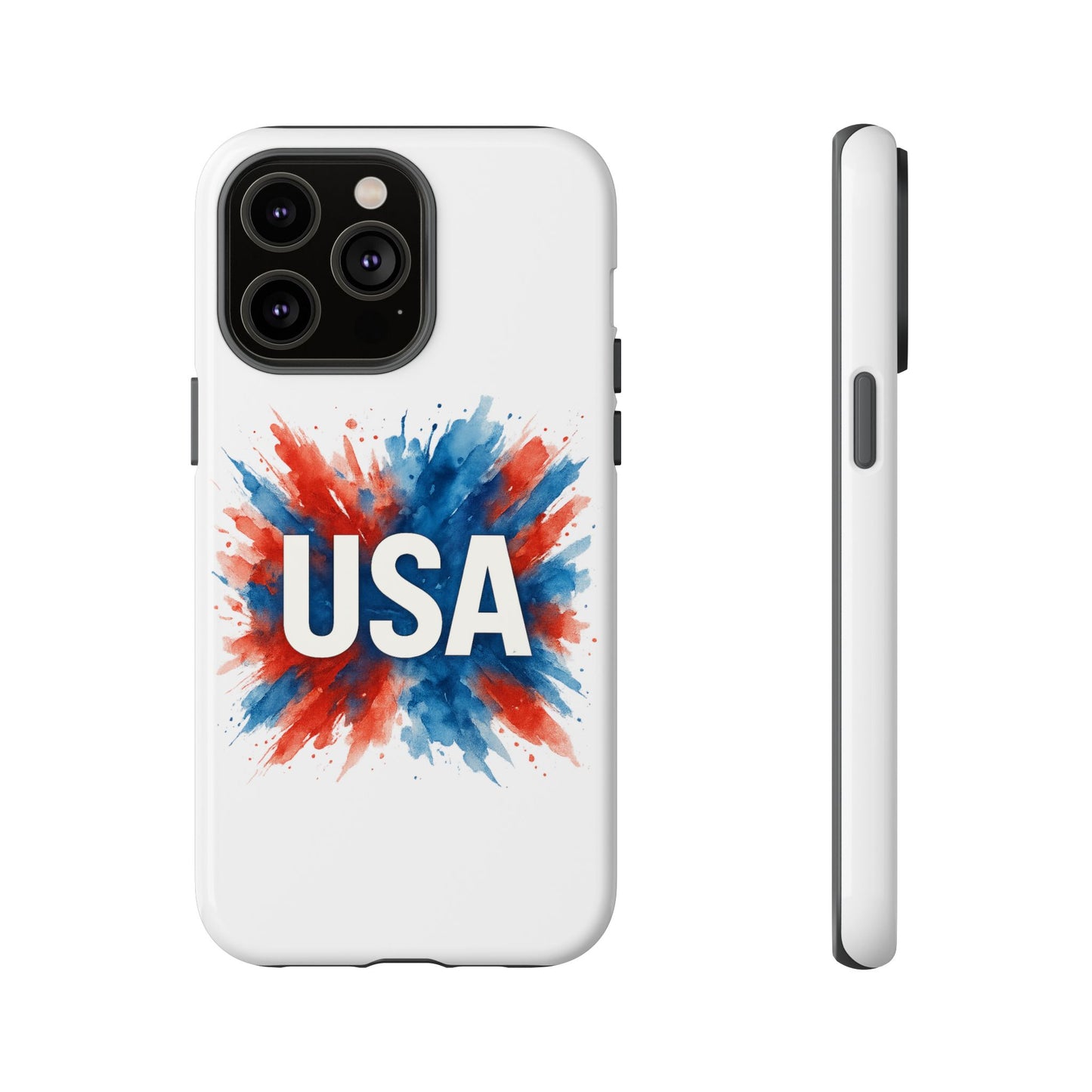 USA Splash iPhone Case - Patriotic Red White Blue Tough Cover, Dual-Layer Protection, 4th of July Memorial Day Gift