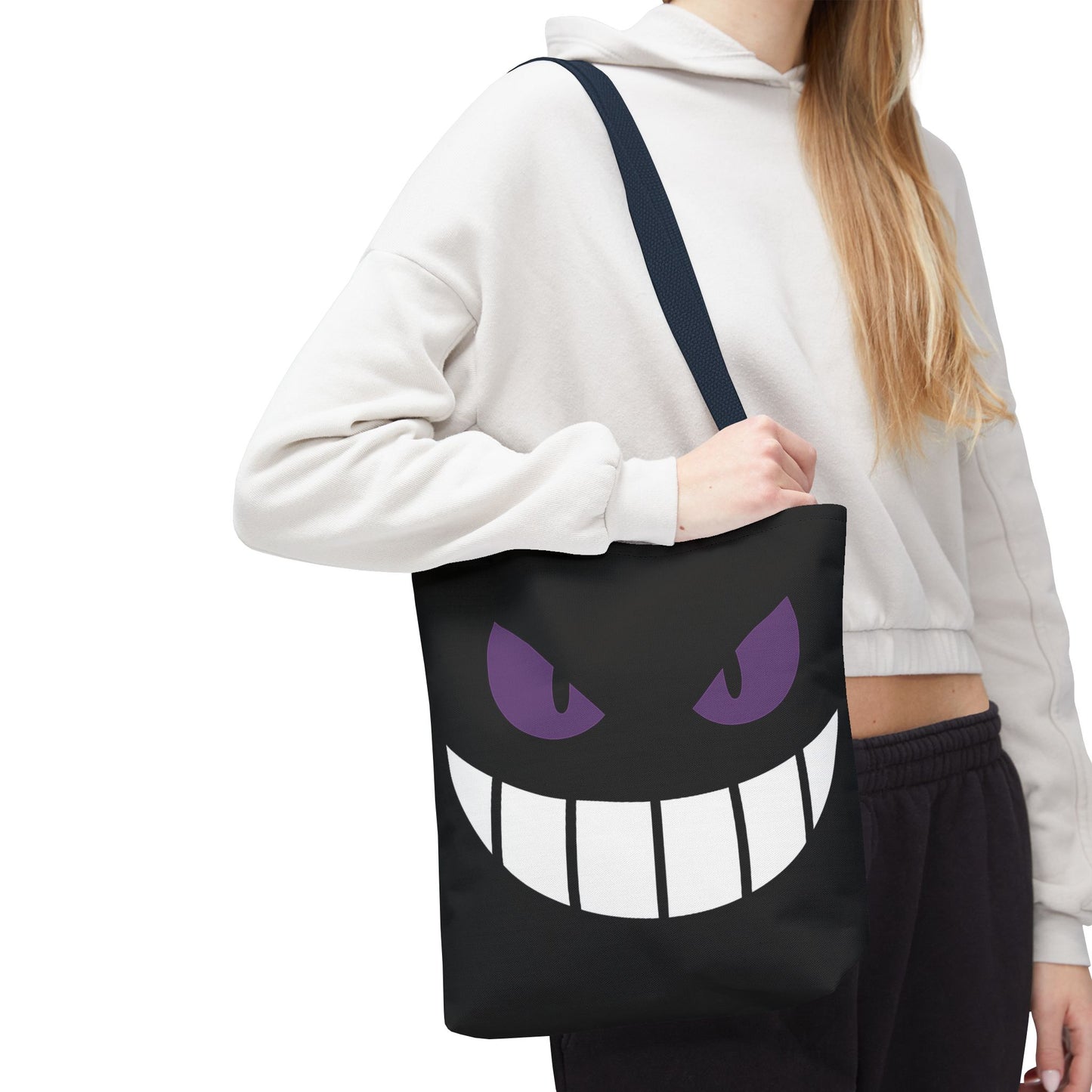 Evil Grin Tote Bag, Spooky Purple Eyes Reusable Shopping Bag, Creepy Cute Halloween Tote, Gothic Horror Canvas Bag, Gamer Room Accessory