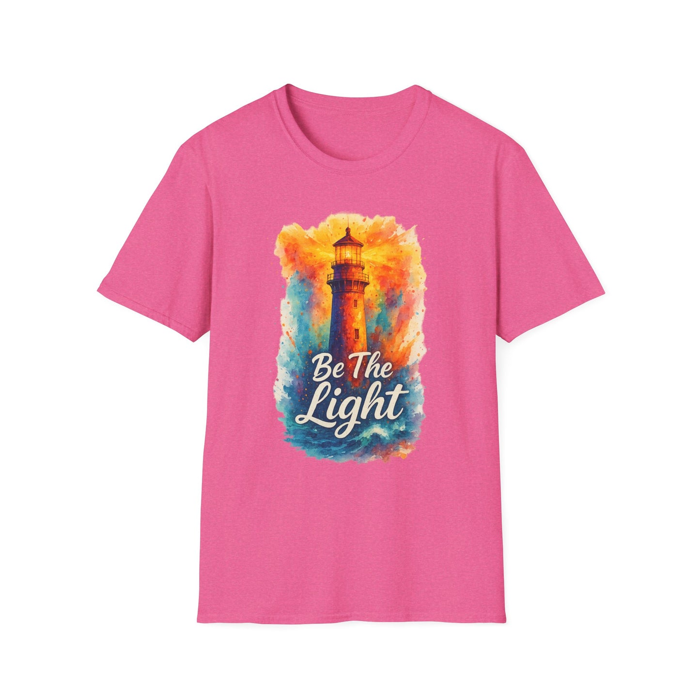 Be The Light Lighthouse T-Shirt | Inspirational Spiritual Tee | Coastal Nautical Gift for Her and Him | Unisex Softstyle Graphic Tee