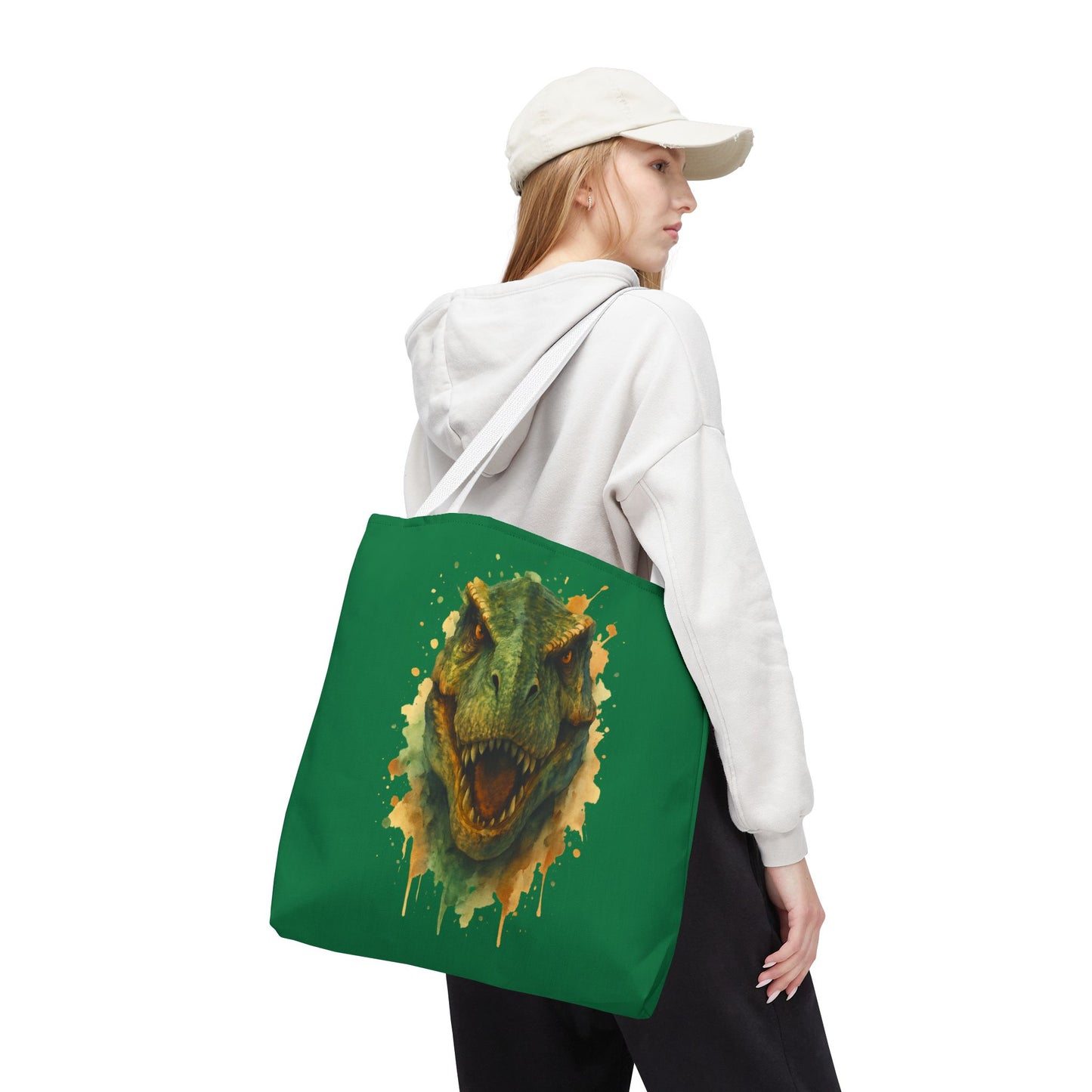 Watercolor T-Rex Tote Bag - Eco Canvas Dino Shopper, Dinosaur Lover Gift, Book Bag, Reusable Grocery Tote - Aesthetic Paleontology Art