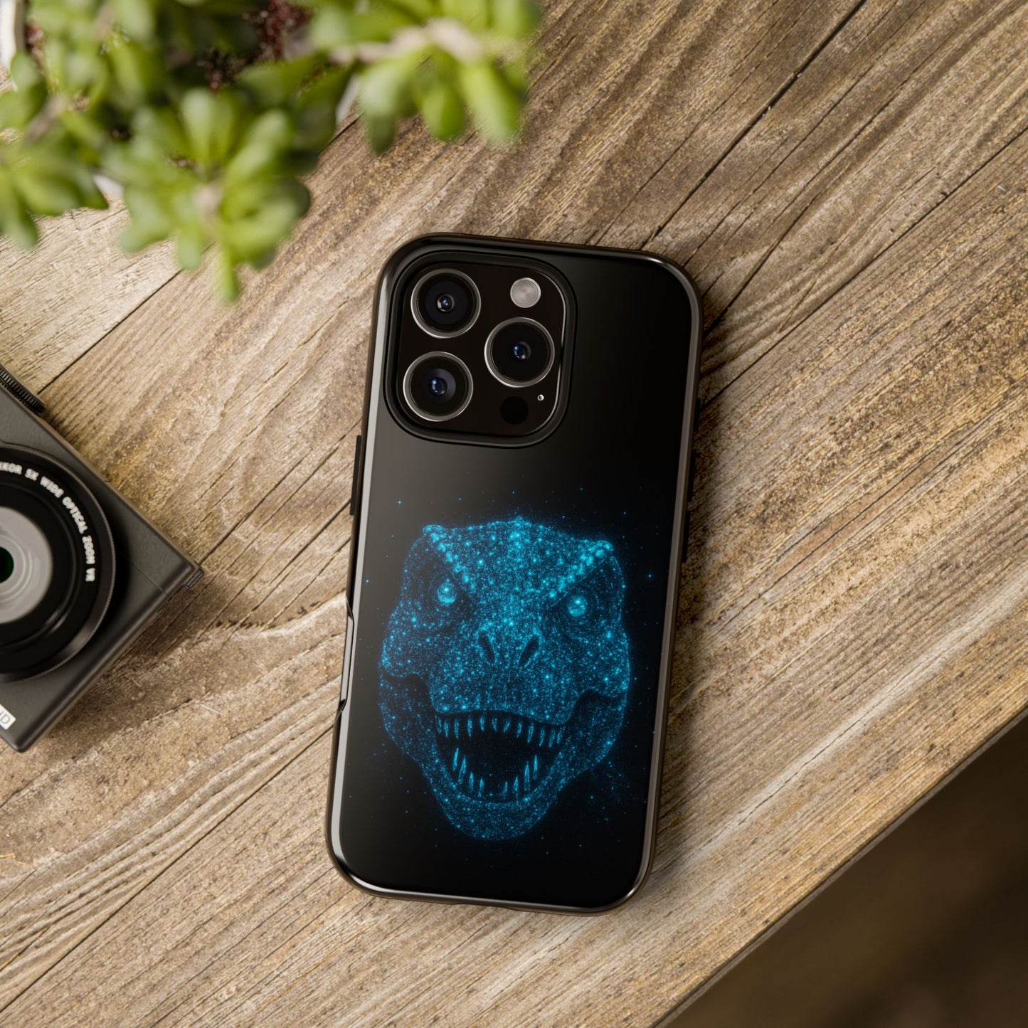Bioluminescent Particle T-Rex iPhone Case - Galaxy-Style Cosmic Dino on Tough Dual-Layer Cover, Gift for Dino & Space Fans