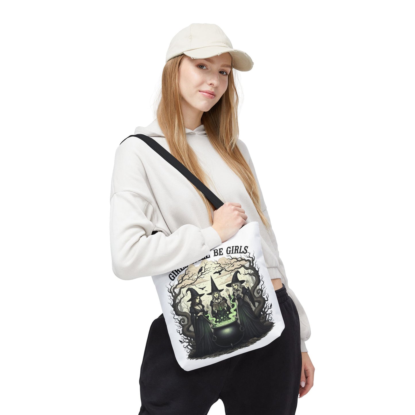 Girls Will Be Girls Halloween Tote Bag, Witchy Aesthetic Bag, Gothic Witches Cauldron Art, Spooky Gift, Reusable Eco Tote For Halloween Lovers