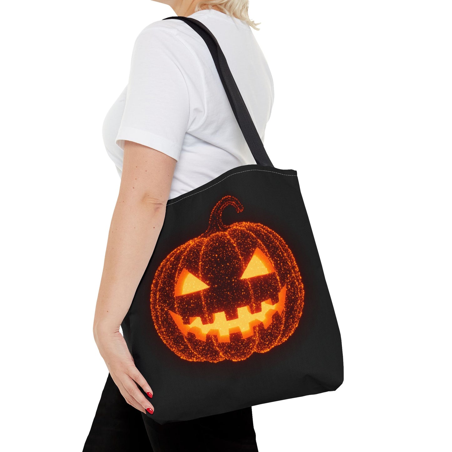 Glowing Pumpkin Tote Bag, Jack O Lantern Halloween Canvas Tote, Spooky Trick Or Treat Bag, Reusable Pumpkin Design Tote, Halloween Gift Bag