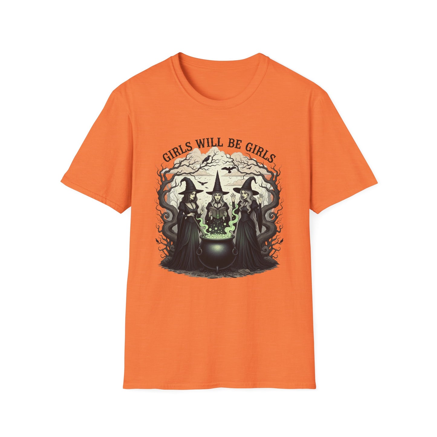 Girls Will Be Girls Witch Tee - Witches Brewing Cauldron Shirt - Halloween Witchy Vintage Feminist Spooky Gift for Women