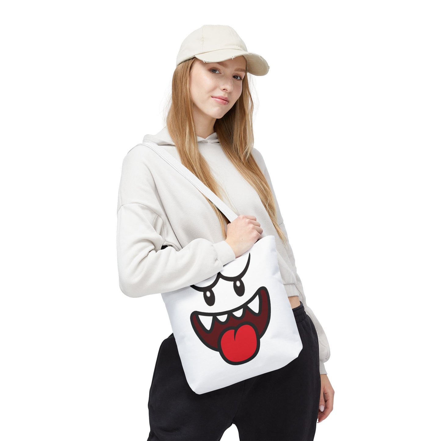 Funny Ghost Face Tote Bag, Spooky Halloween Shopping Bag, Creepy Cute Gamer Tote, Novelty Reusable Canvas Bag, Horror Themed Trick or Treat Bag