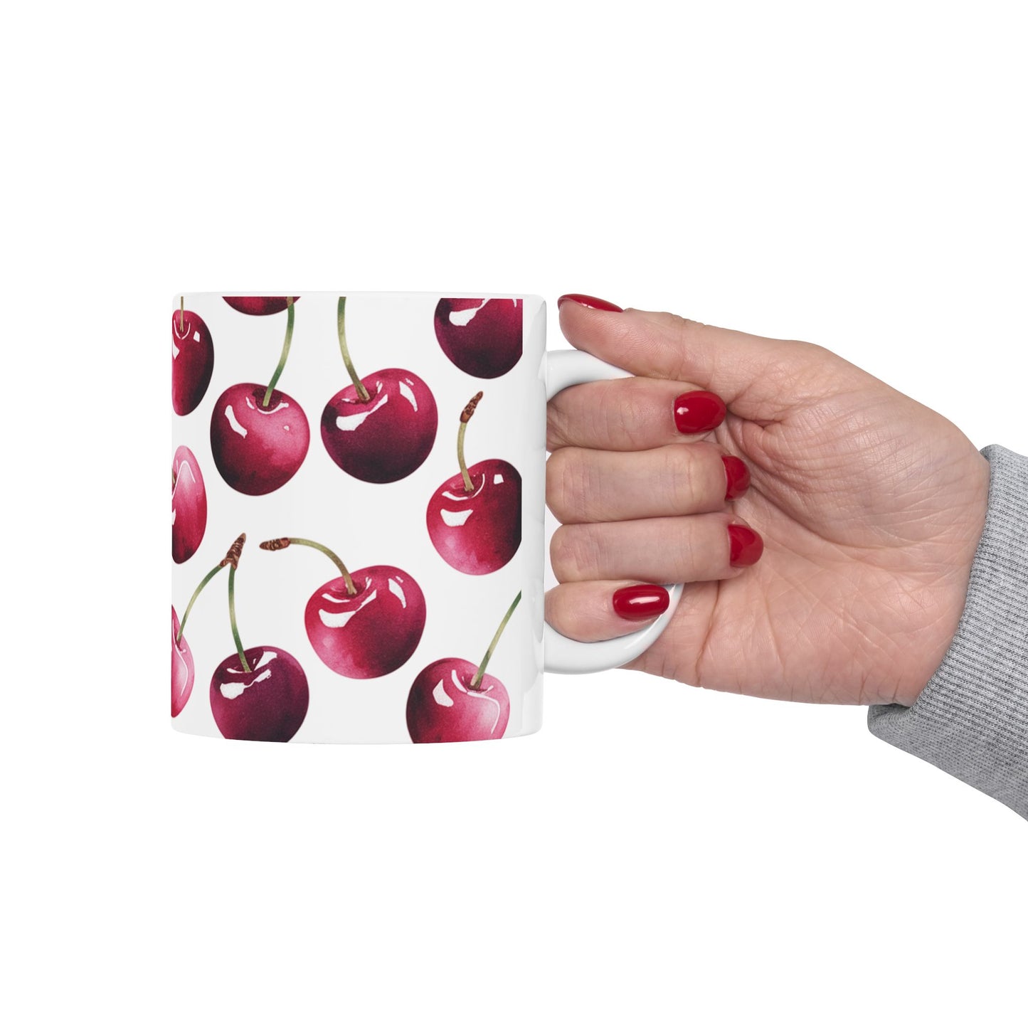 Cherry Pattern Ceramic Coffee Mug – Retro Fruit Cherry Mug, Aesthetic Coquette Cherry Design, Cottagecore Kitchen Gift 11oz & 15oz