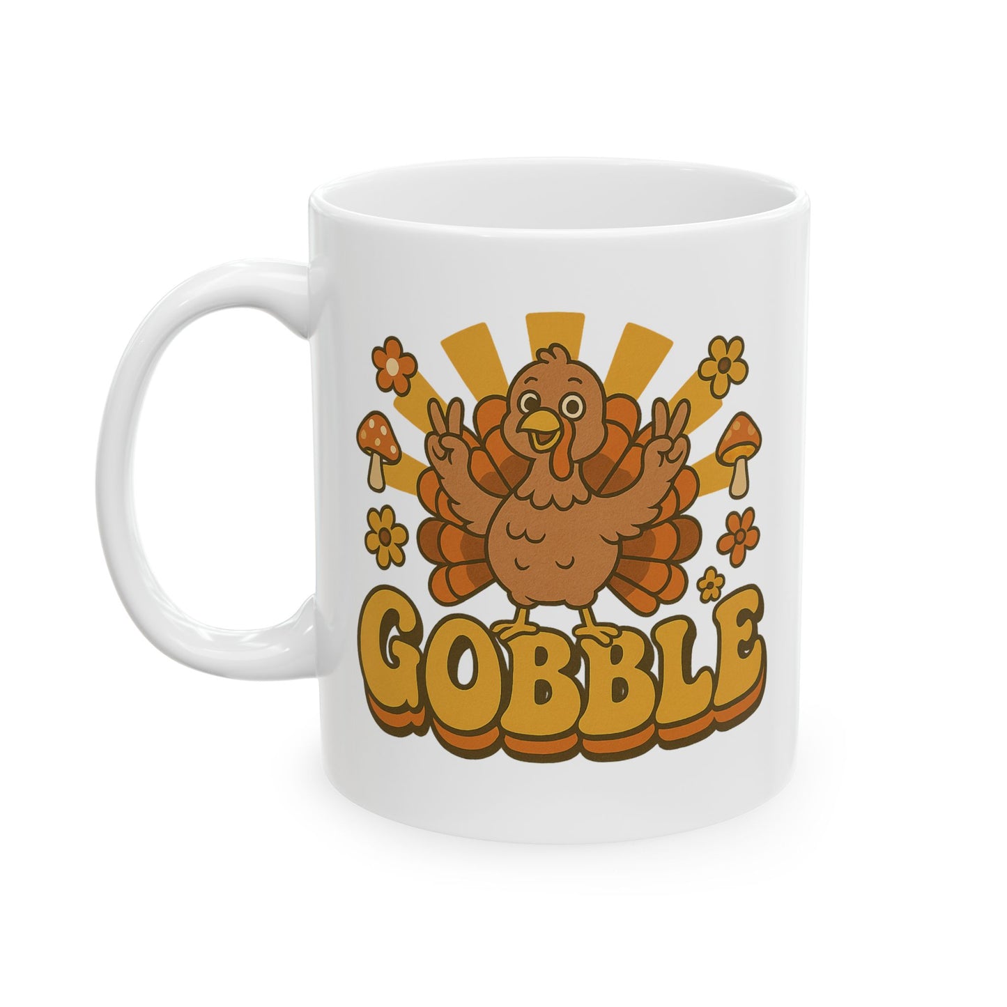 Retro Gobble Thanksgiving Mug, Cute Turkey Coffee Cup With 70s Fall Design, Funny Autumn Ceramic Mug For Holiday Decor And Festive Gifts