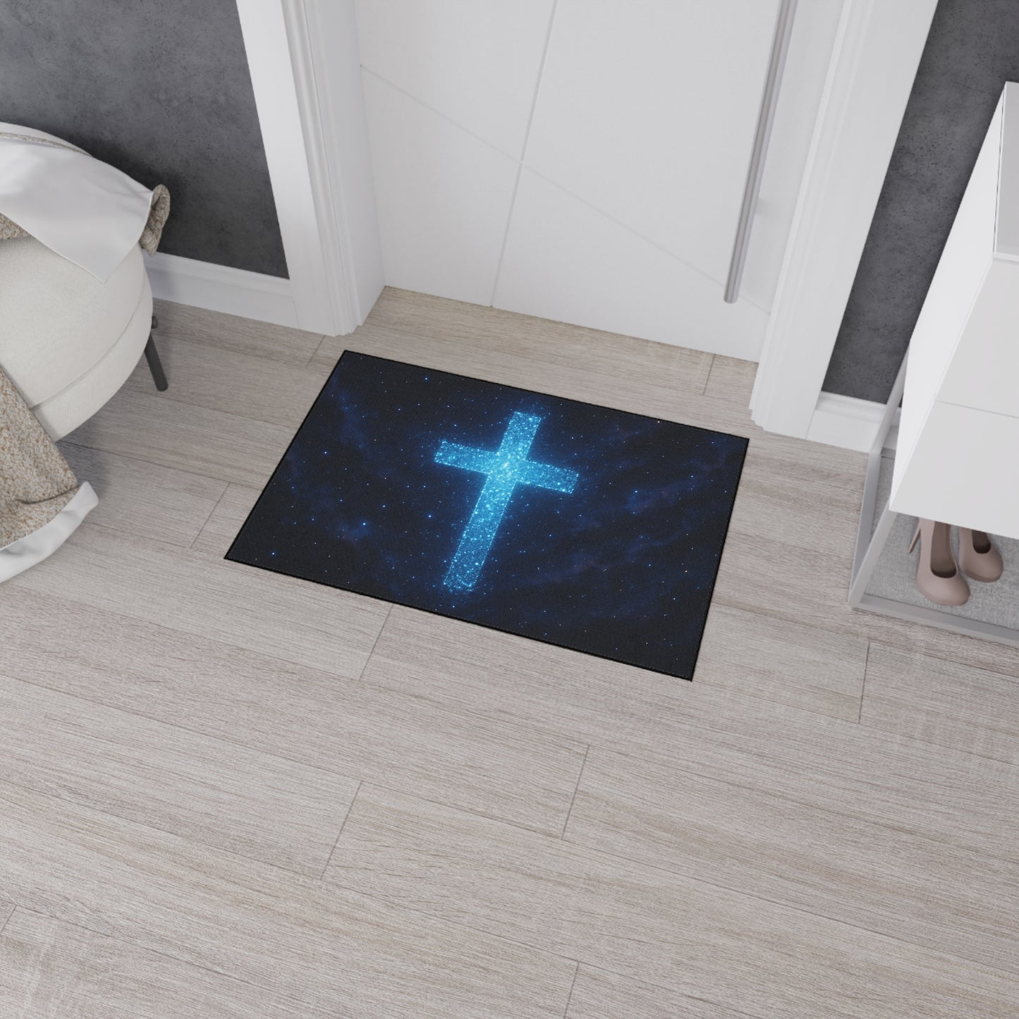 Floor Mat - Bioluminescent Cross Design Christian Decor Religious Welcome Mat Spiritual Door Mat Inspirational Rug