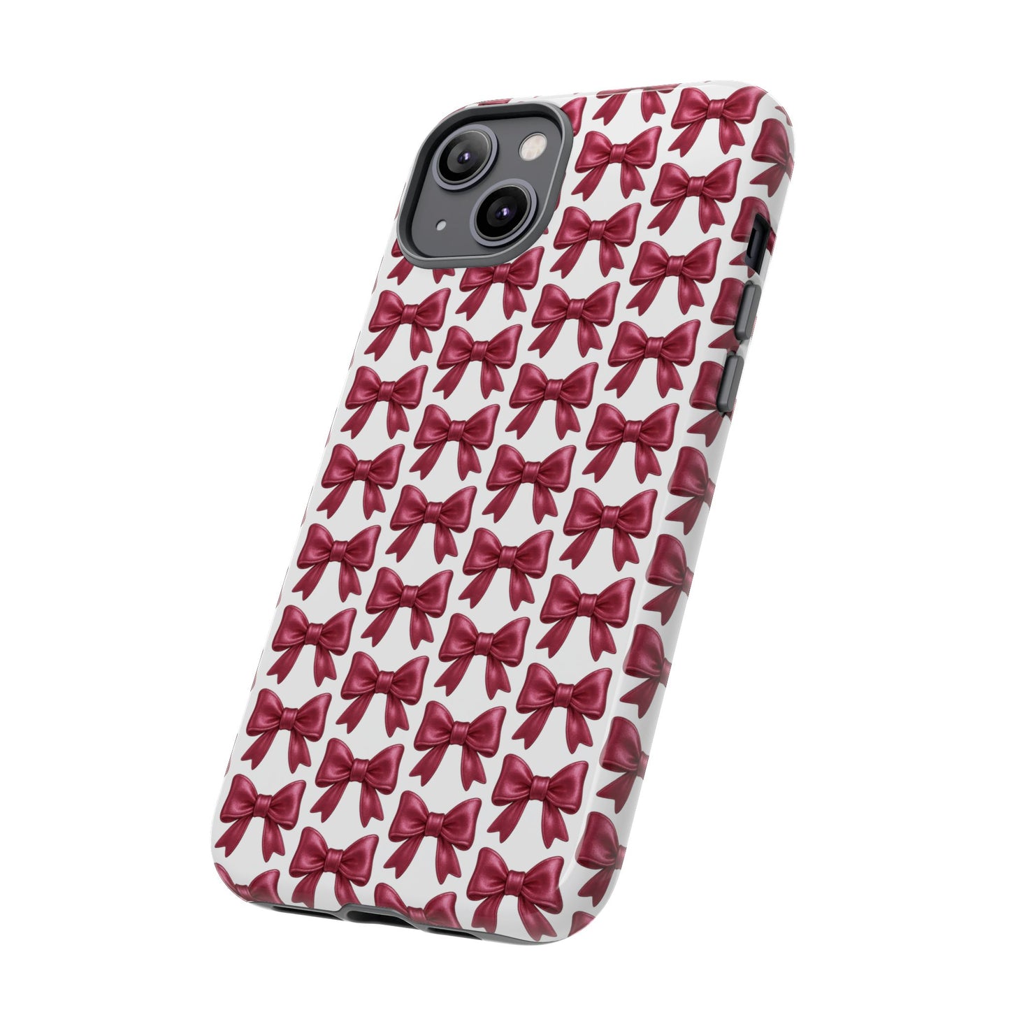 Coquette Bow iPhone Case - Burgundy Ribbon Pattern Phone Cover, Girly Aesthetic Accessory, Cute Gift for Her