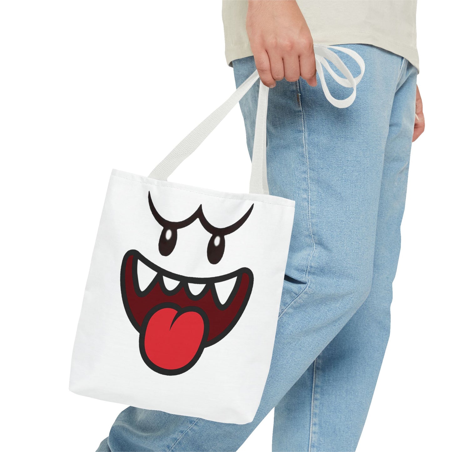 Funny Ghost Face Tote Bag, Spooky Halloween Shopping Bag, Creepy Cute Gamer Tote, Novelty Reusable Canvas Bag, Horror Themed Trick or Treat Bag