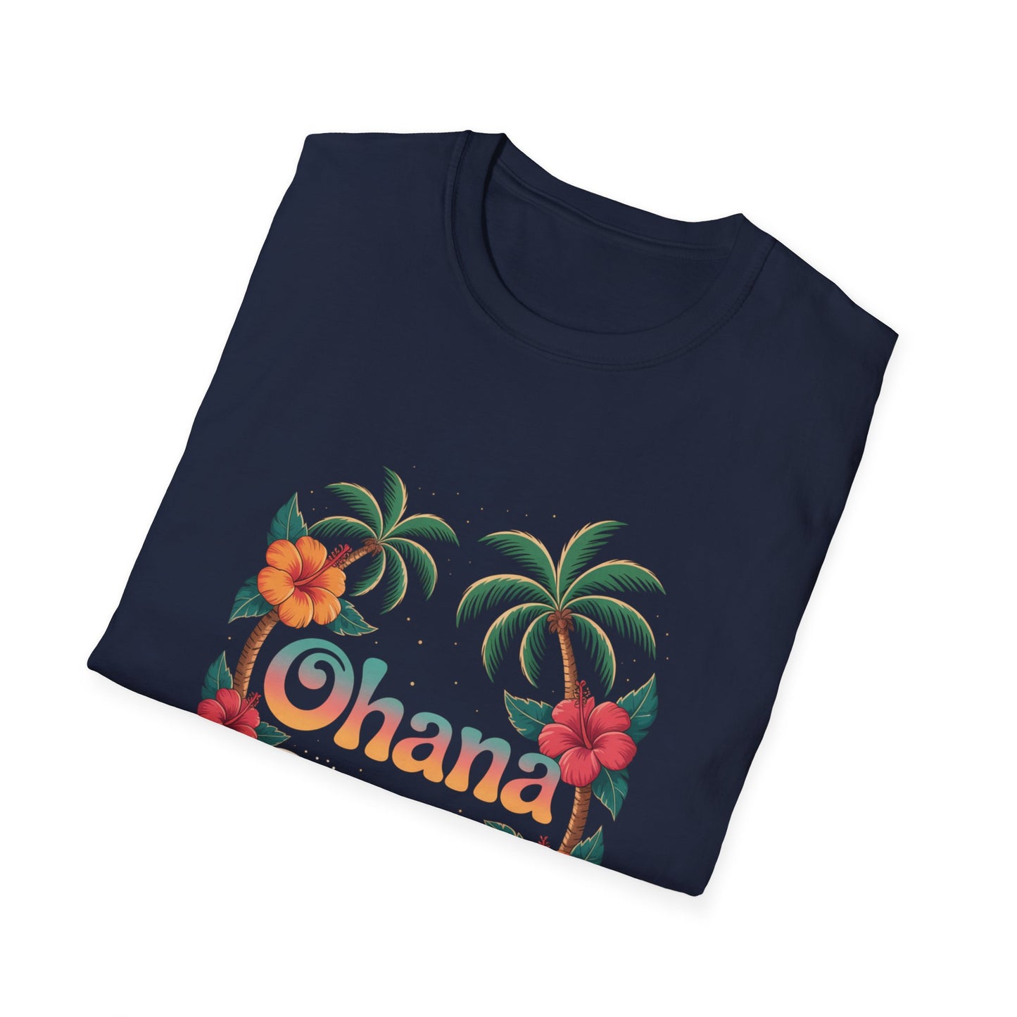 Ohana Shirt - Retro Hawaiian Sea Turtle & Palm Tree Graphic Tee - Tropical Beach Family Gift, Summer Vacation Aesthetic T-Shirt