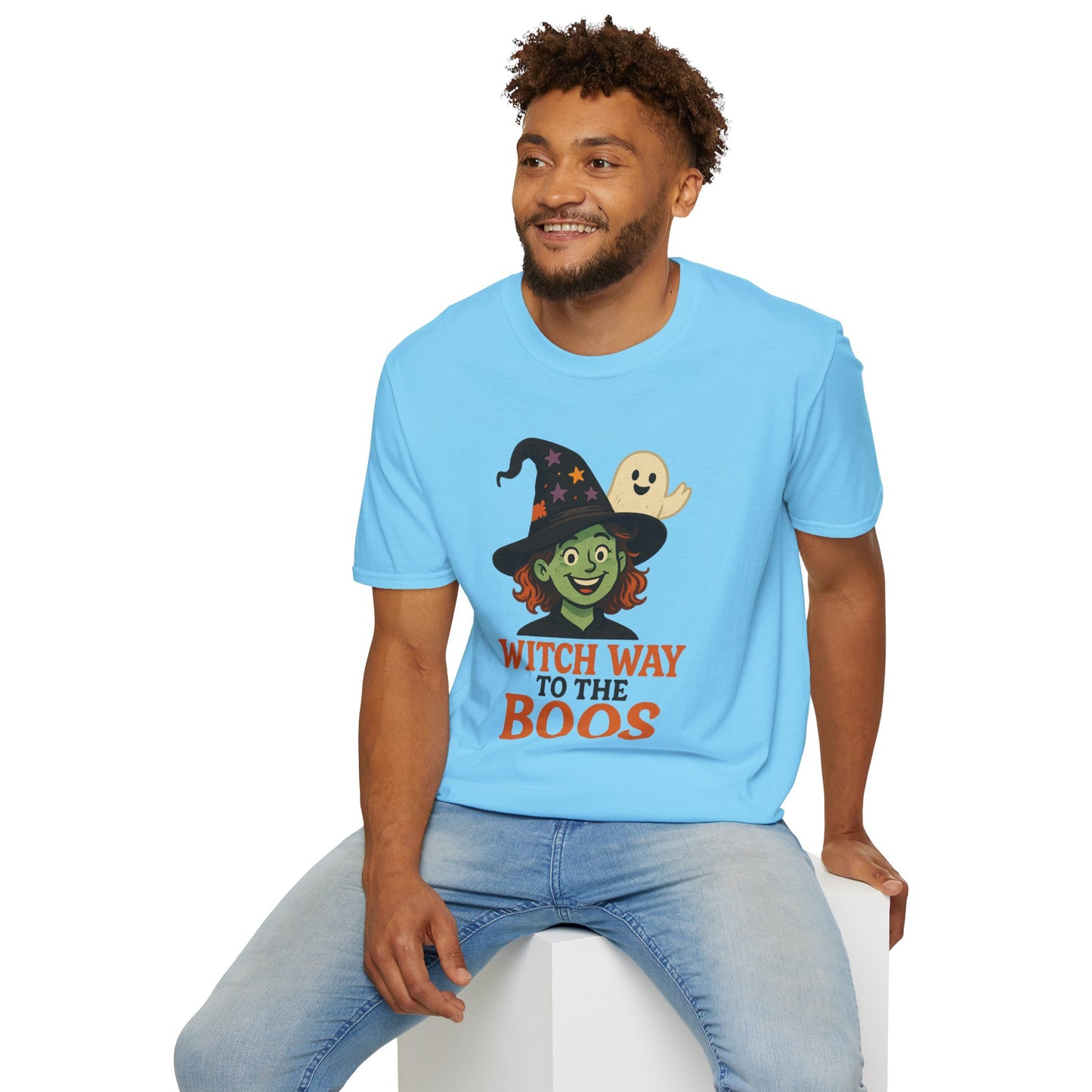 Witch Way to the Boos Halloween Shirt | Cute Witch and Ghost T-Shirt | Spooky Season Graphic Tee | Funny Halloween Costume Top