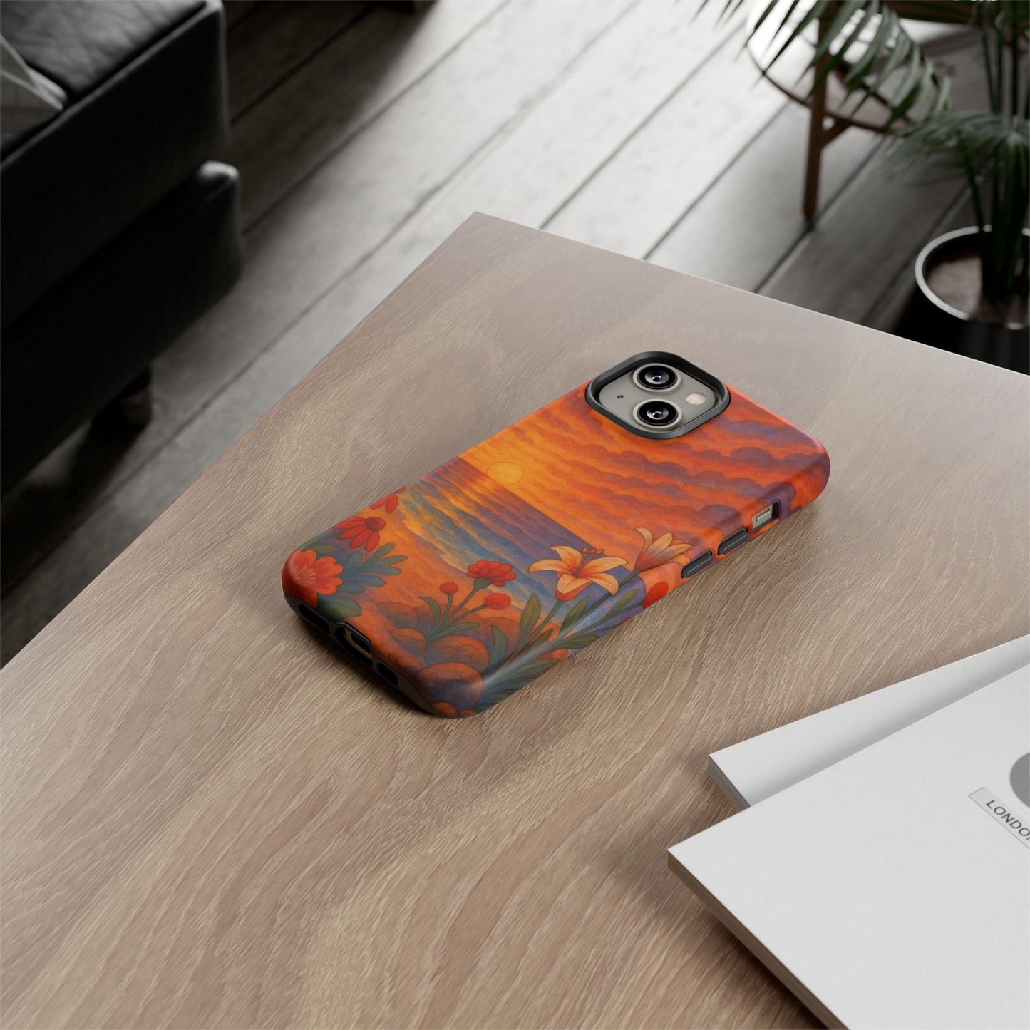 iPhone Case - Floral Ocean Sunset Watercolor Tough Case Nautical Phone Case Beach iPhone Case Ocean Sunset Theme