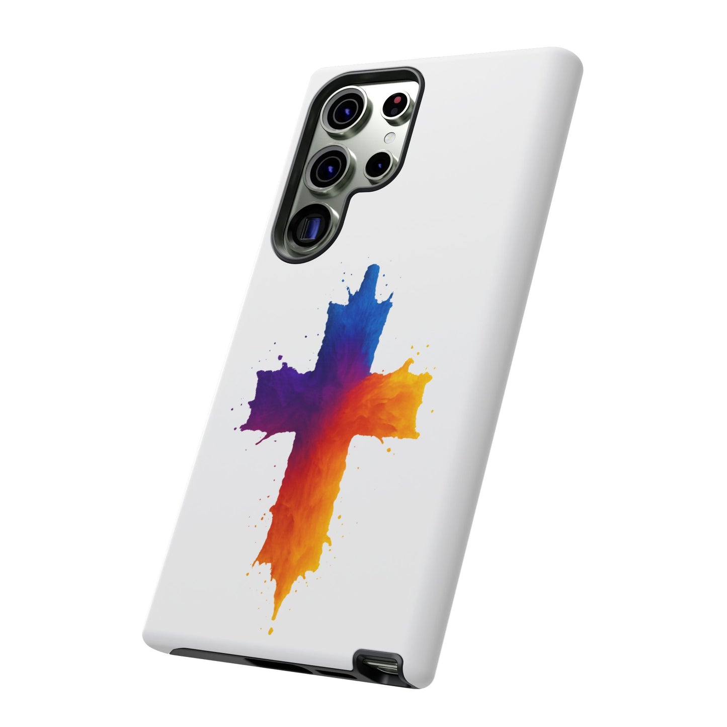 Christian Cross Phone Case – Vibrant Watercolor Design, Faith-Based Gift, Bible Verse Inspired Cell Cover
