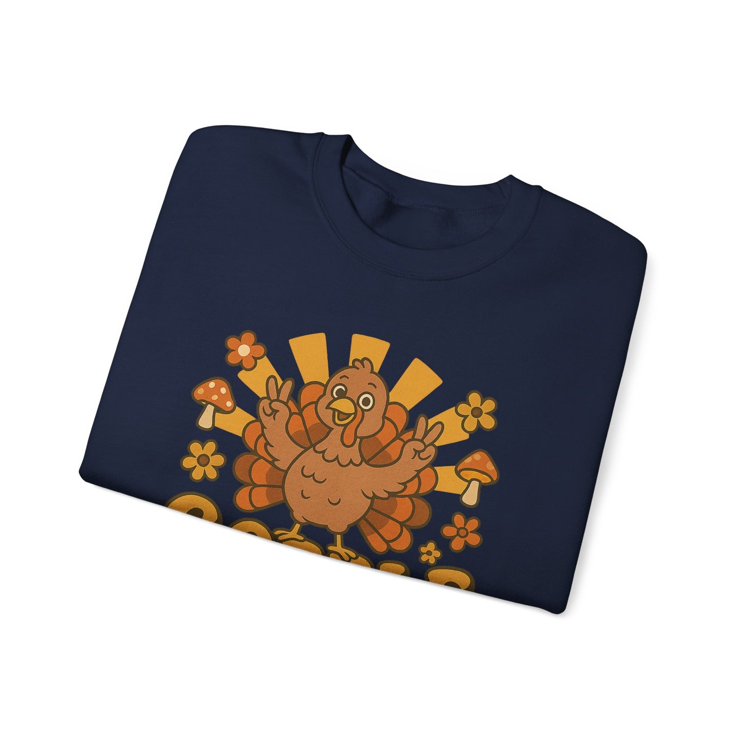 Gobble Turkey Sweatshirt, Retro Fall Turkey Crewneck, Thanksgiving Graphic Pullover, Autumn Mushroom & Flower Design, Cozy Fall Top
