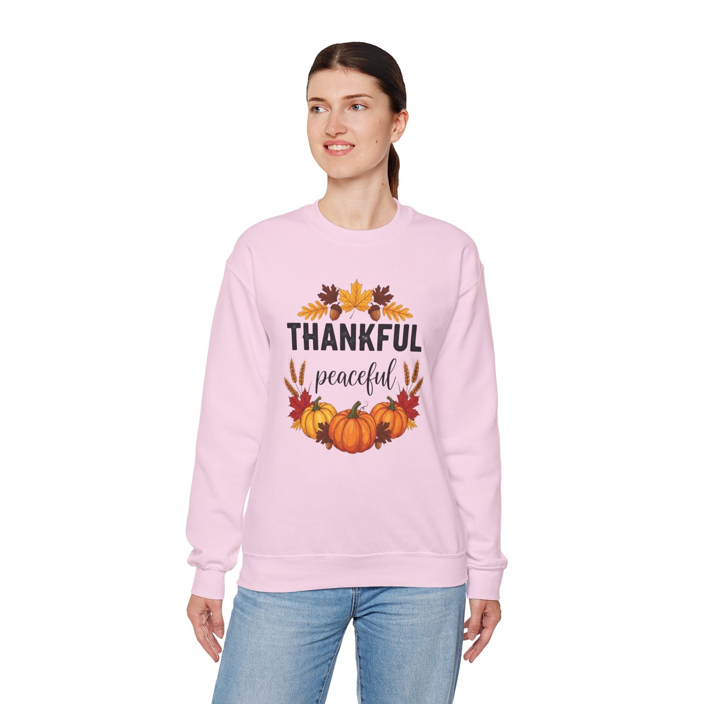 Thankful Peaceful Fall Sweatshirt, Autumn Pumpkin Crewneck, Thanksgiving Sweater, Cozy Seasonal Pullover, Gratitude Gift For Women Men