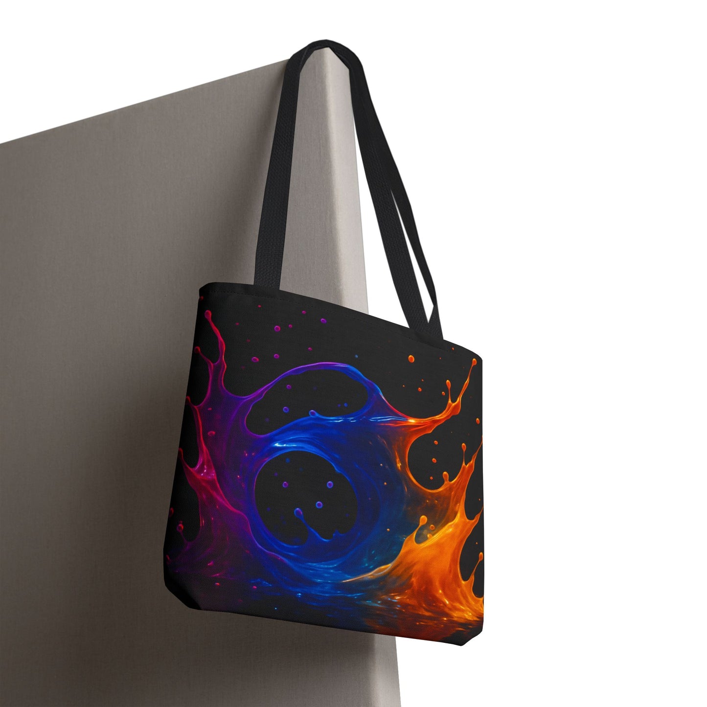 Elemental Fusion Tote Bag, Fire And Water Abstract Art Design, Vibrant Blue And Orange Splash Reusable Tote For Artists, Travel, And Everyday Use