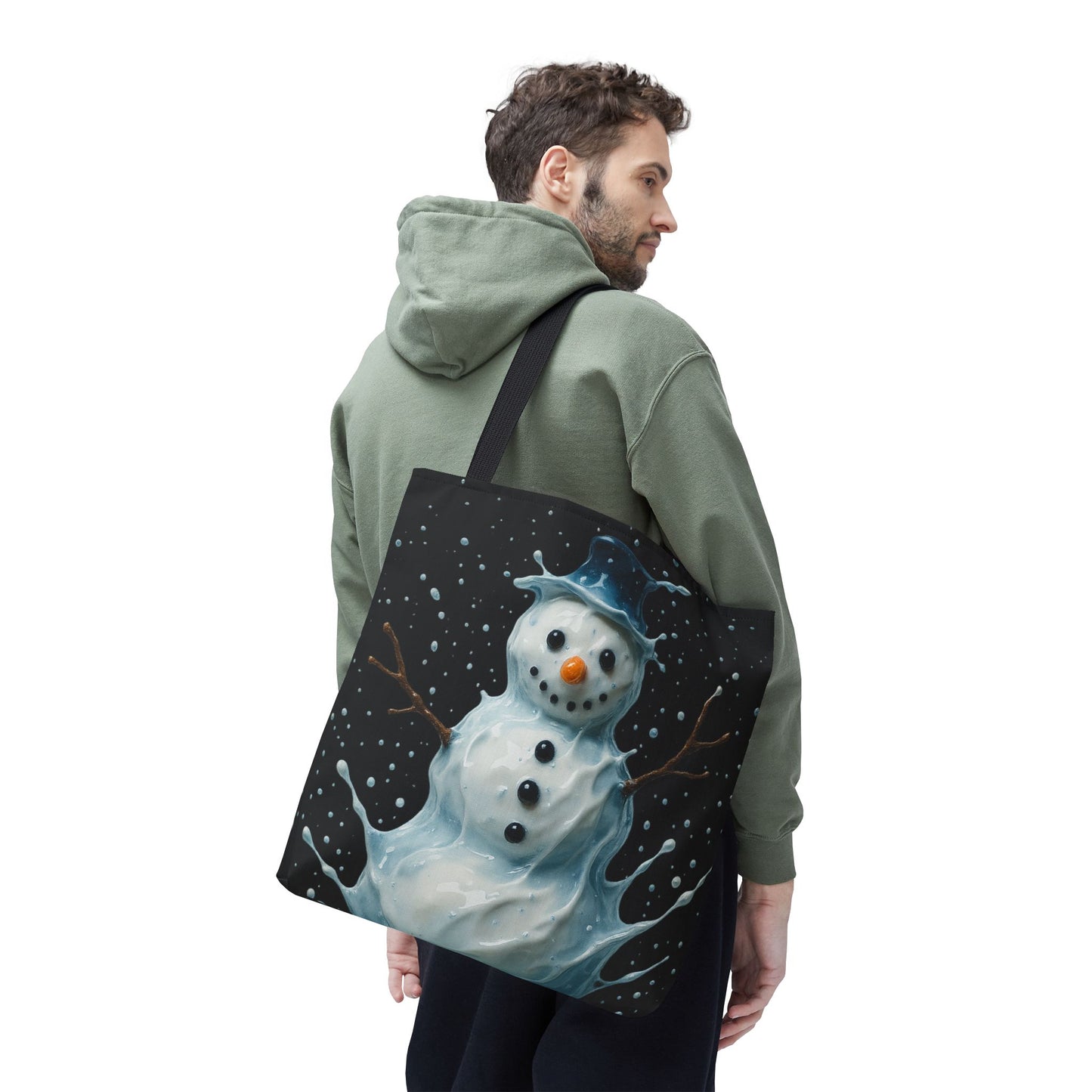 Winter Snowman Tote Bag, Festive Christmas Gift Bag, Holiday Shopping Tote, Snowy Season Accessory, Reusable Winter Art Bag For Everyday Use