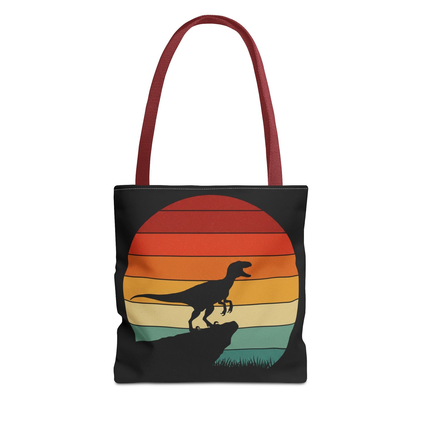 Retro Dino Sunset Tote Bag - Eco Canvas Dinosaur Beach Bag | Sustainable and Stylish Camping, Dino Lover Gift, Reusable Market Tote