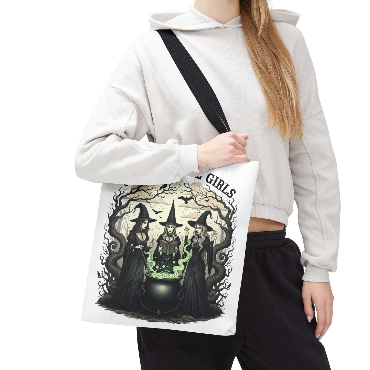 Girls Will Be Girls Halloween Tote Bag, Witchy Aesthetic Bag, Gothic Witches Cauldron Art, Spooky Gift, Reusable Eco Tote For Halloween Lovers
