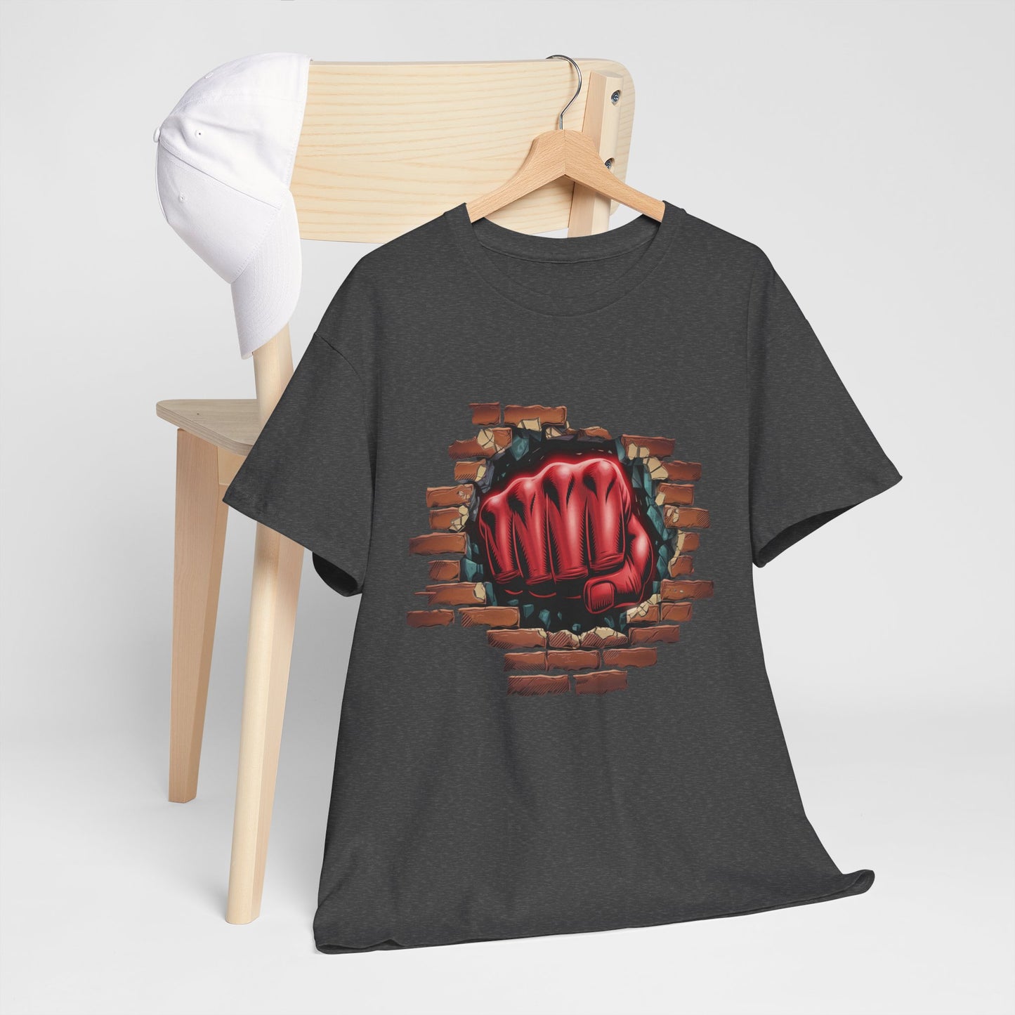 Impact Fist Graphic T-Shirt – Punch Through Brick Wall Design | Bold Streetwear Tee for Fighters, Gym & Edge-Lovers