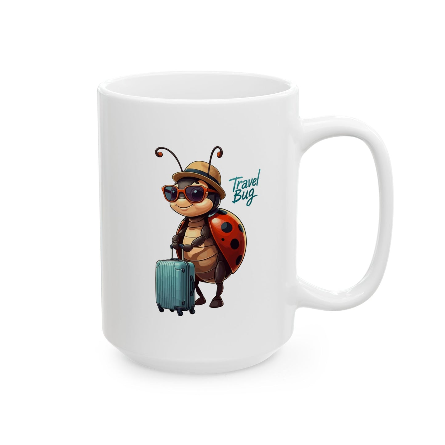 Travel Bug Coffee Mug – Cute Ladybug Traveler Ceramic Mug, Whimsical Travel Gift, Eco-Friendly Kitchen Cup for Bug Lovers