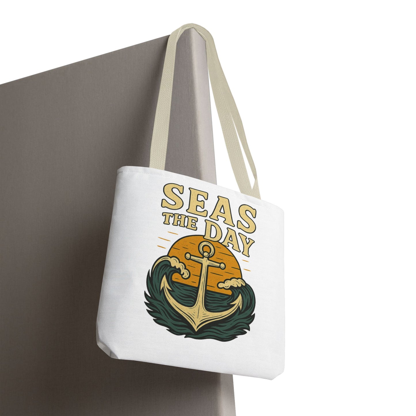 "Seas the Day" Nautical Tote Bag – Funny Beach Quote Canvas Bag with Anchor | Coastal Gift Idea for Summer, Travel, or Daily Use