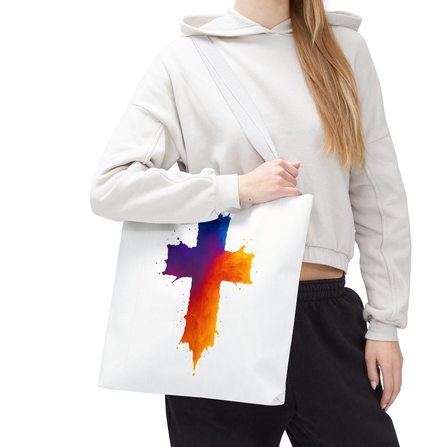 Watercolor Cross Tote Bag, Faith Tote, Christian Gift Bag, Religious Art Shoulder Bag, Inspirational Everyday Carry, Spiritual Cross Design Tote