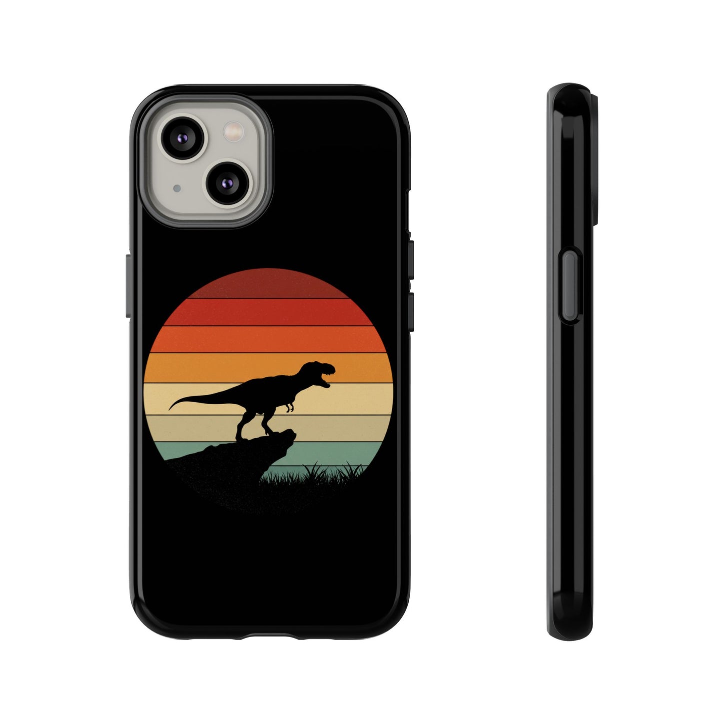 Retro Sunset Dinosaur iPhone Case | T‑Rex Silhouette Vintage Phone Cover for iPhone 14/15/16 Pro | Aesthetic Dinosaur Gift