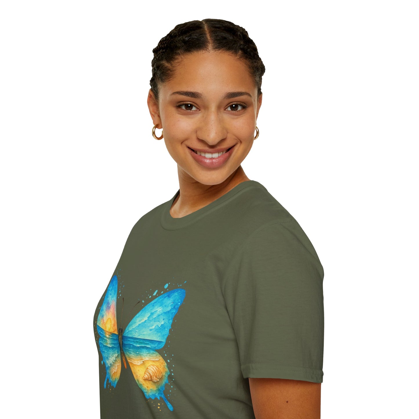 Butterfly Sunset Beach Tee - Scenic Butterfly Graphic Shirt, Nature Lover Gift, Boho Ocean Tee, Unisex Casual T-Shirt
