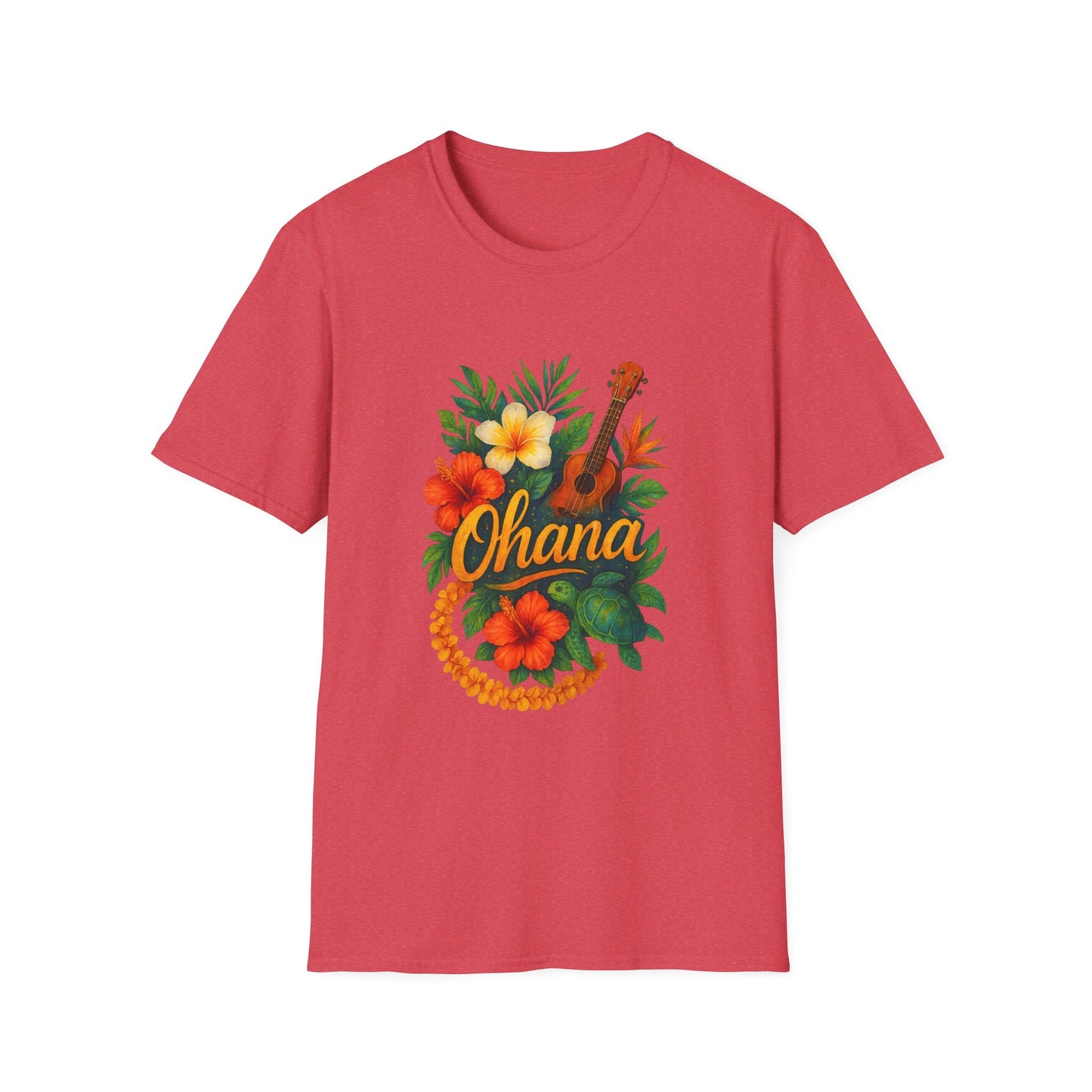 Ohana Hawaiian Shirt | Tropical Family T-Shirt | Luau Vacation Tee | Aloha Summer Shirt | Ukulele Turtle Floral Beach Gift