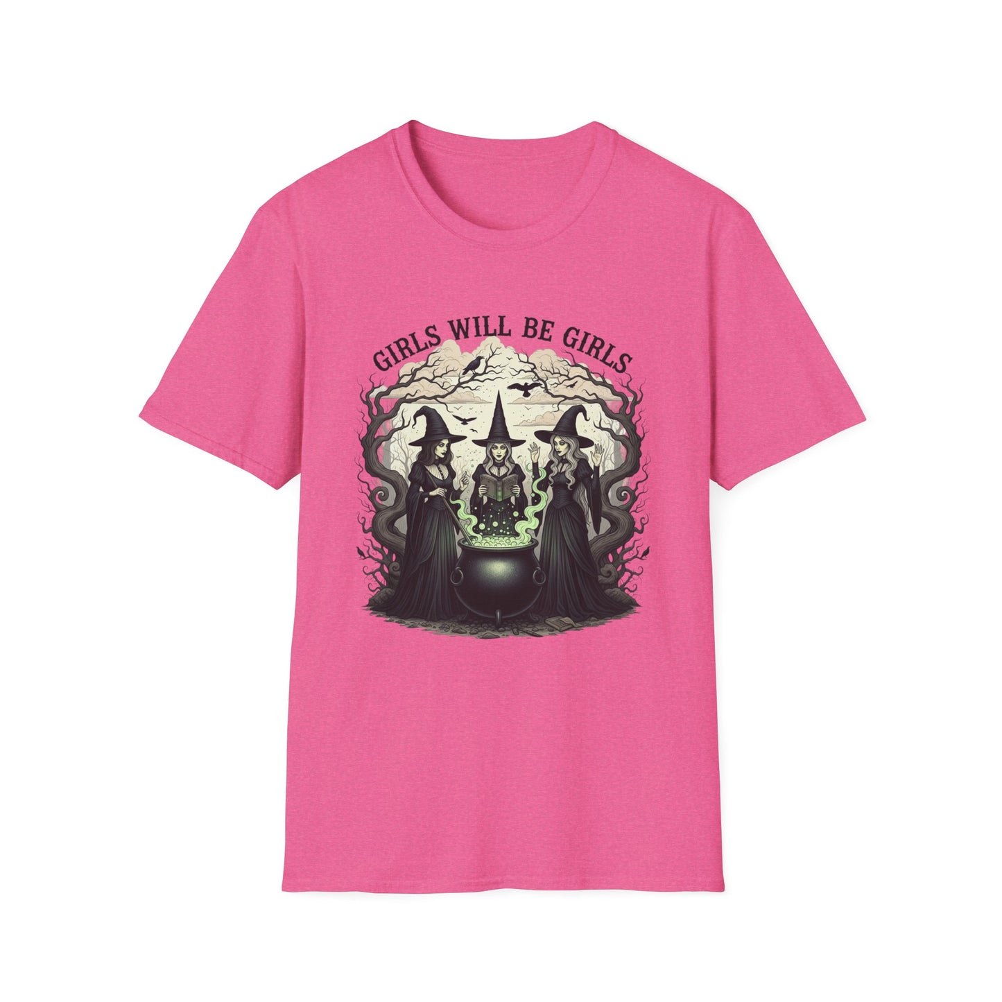 Girls Will Be Girls Witch Tee - Witches Brewing Cauldron Shirt - Halloween Witchy Vintage Feminist Spooky Gift for Women