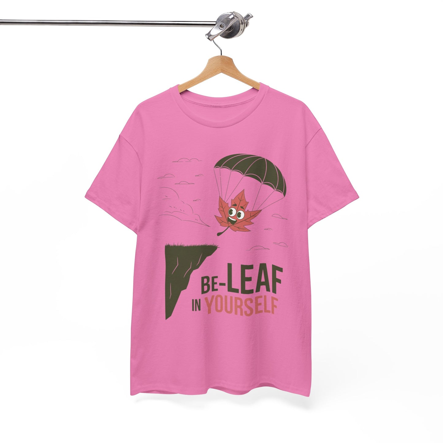 Be-Leaf In Yourself Maple Leaf Parachute T-Shirt | Funny Motivational Nature Graphic Tee | Self-Love Fall Autumn Shirt | Outdoorsy Gift